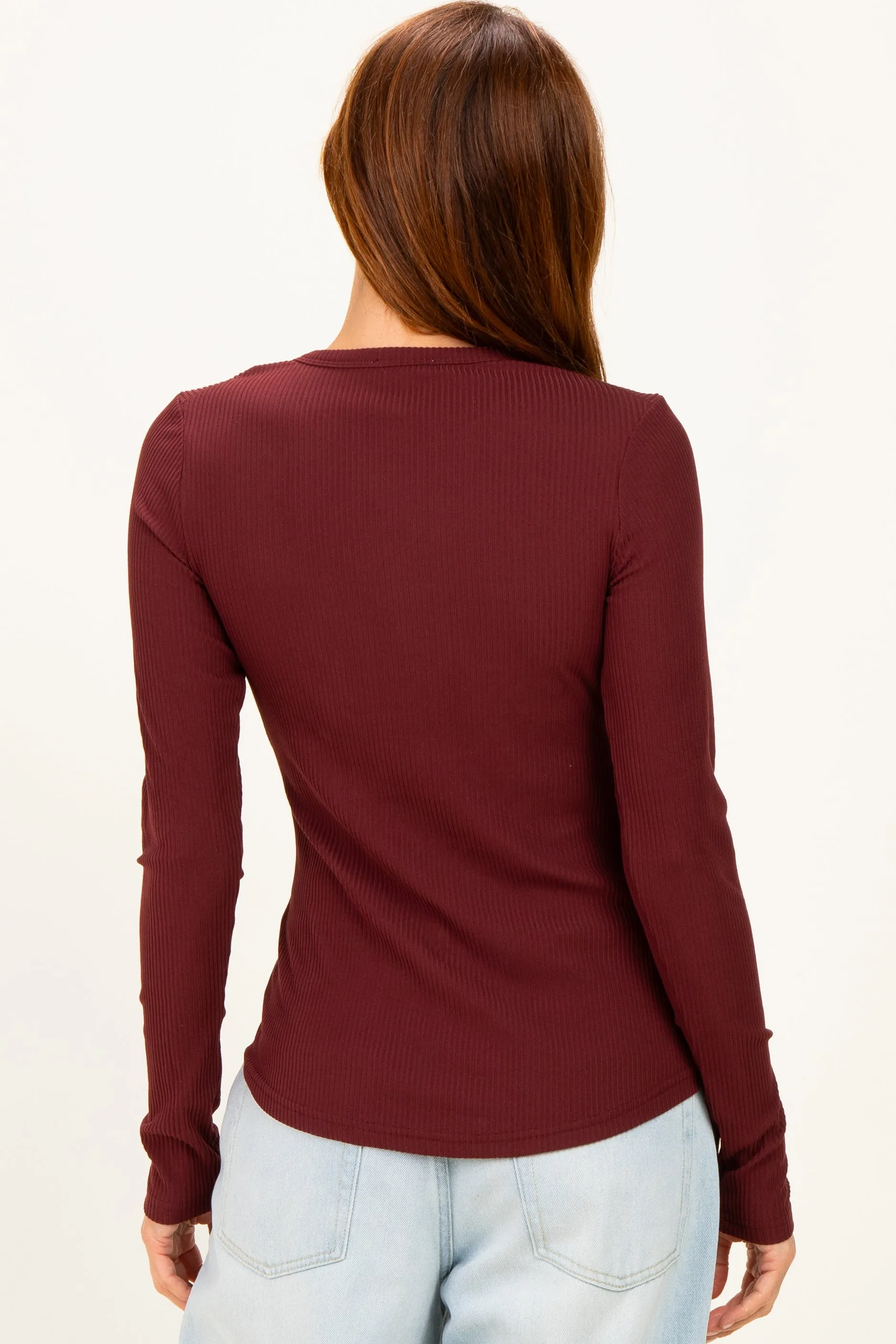 Merlot Smoke Brushed Rib Knit Long Sleeve Top sold by Pinkblush product image thumbnail 4