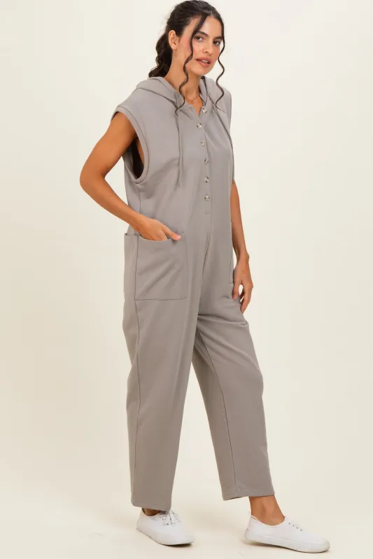 Vintage Taupe Button Up French Terry Jumpsuit made by BiBi