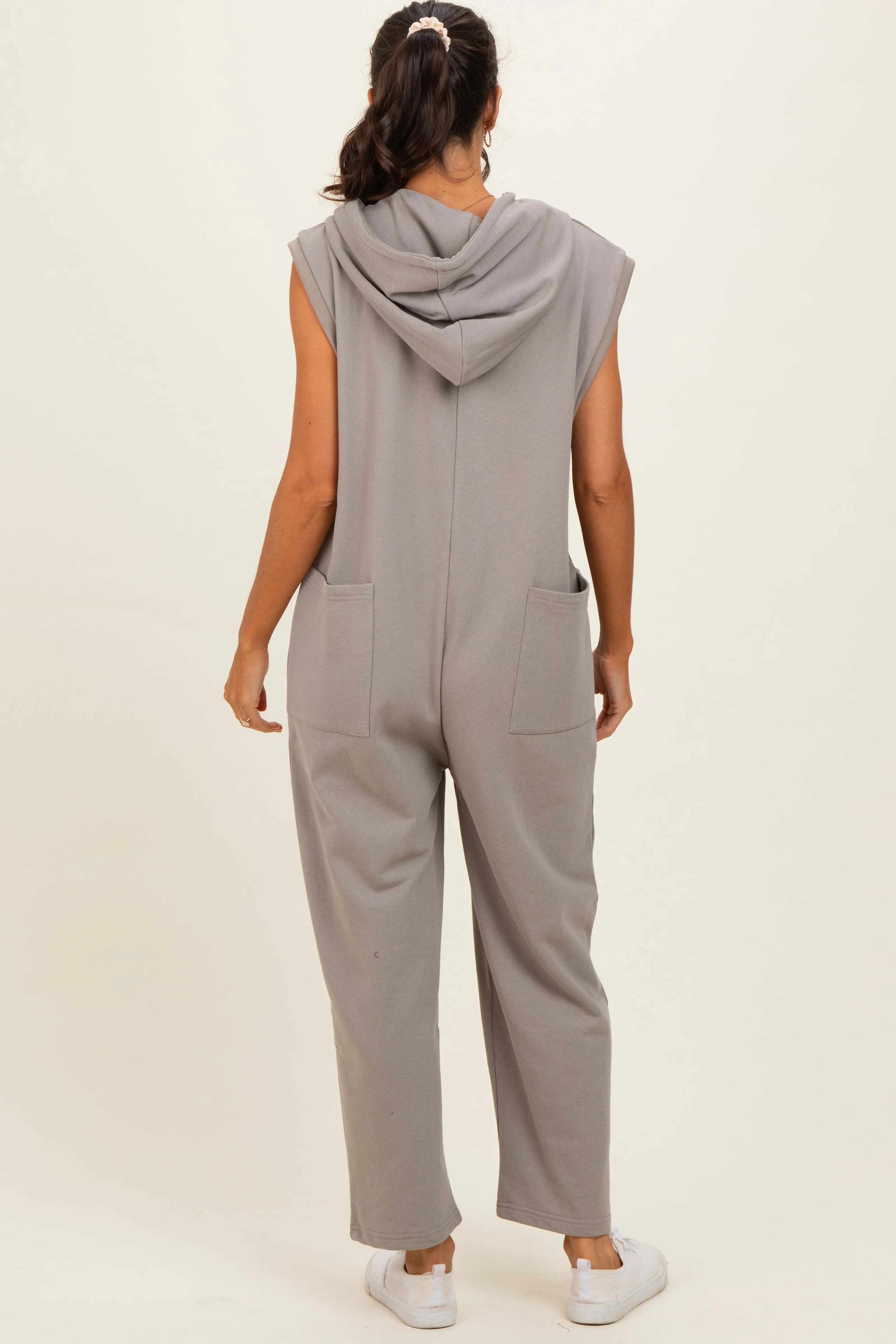 Vintage Taupe Button Up French Terry Jumpsuit sold by Pinkblush product image thumbnail 3