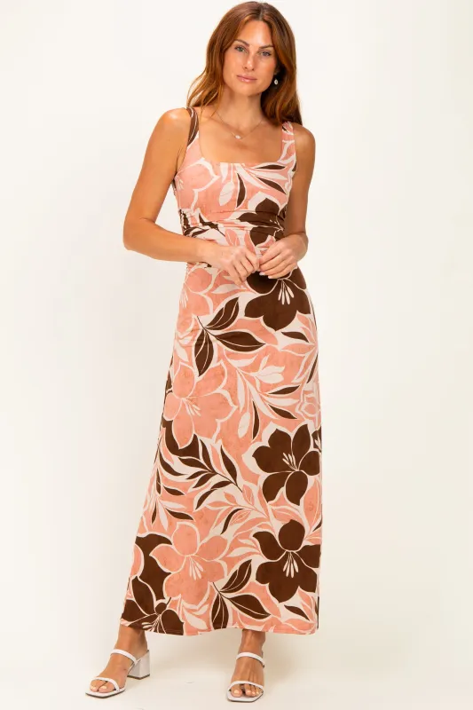 Pink Floral Scoop Back Maxi Dress made by Blue Blush