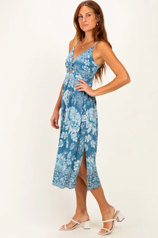 Cornflower Blue Twist Front Cut Out Midi Dress made by Angie