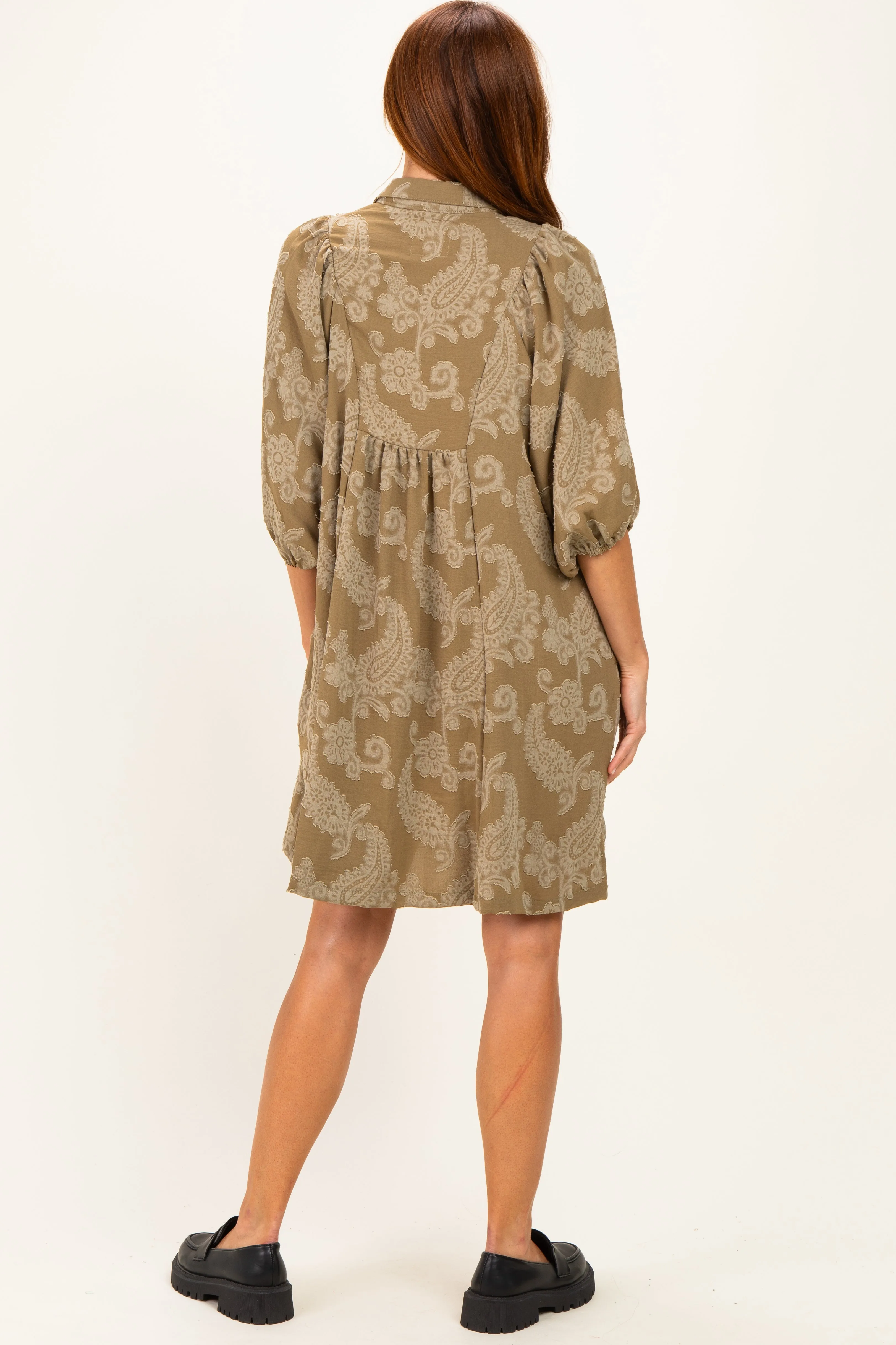 Light Olive Paisley Puff Sleeve Dress sold by Pinkblush product image thumbnail 4