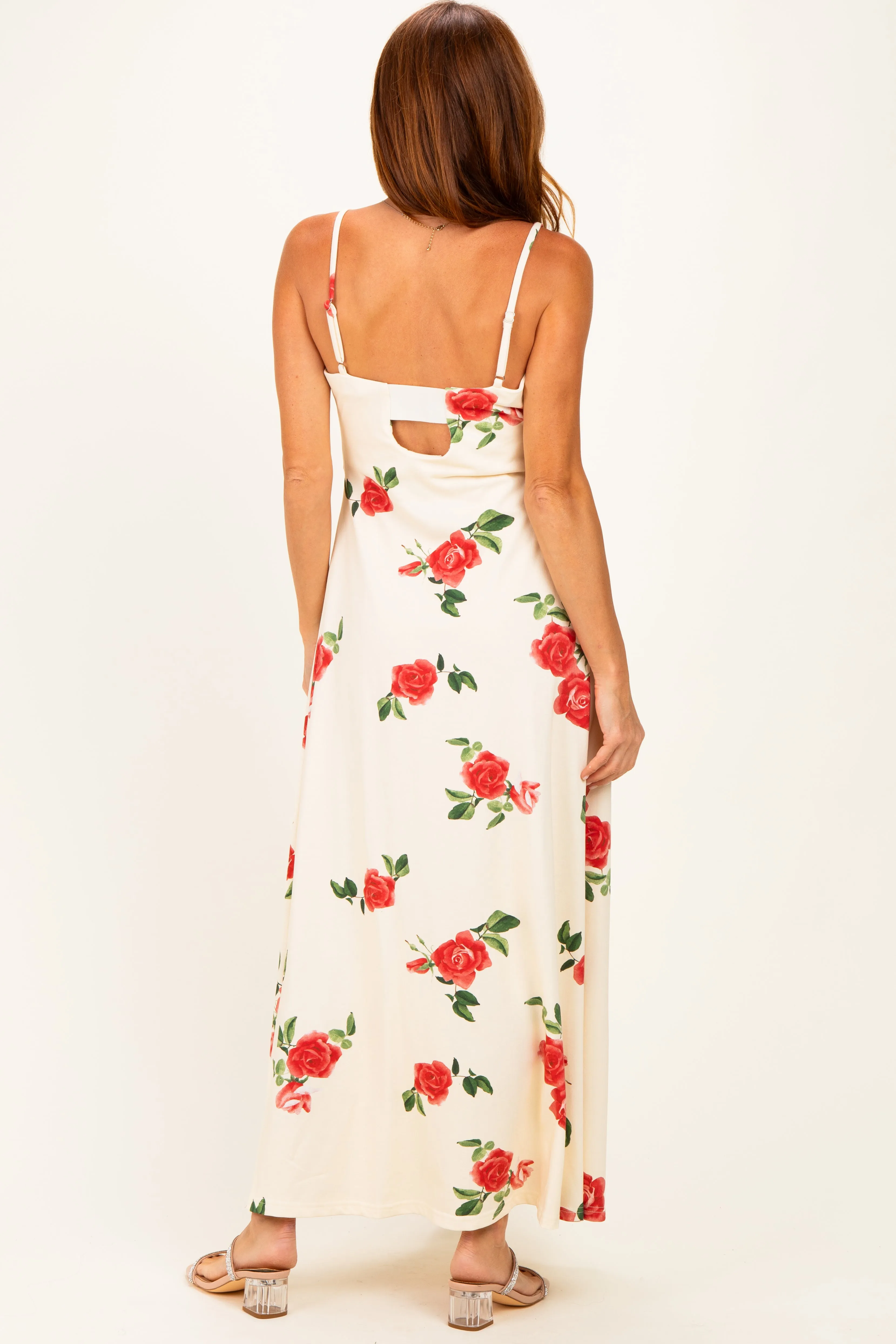 Cream Floral Thin Strap Midi Dress sold by Pinkblush product image thumbnail 4
