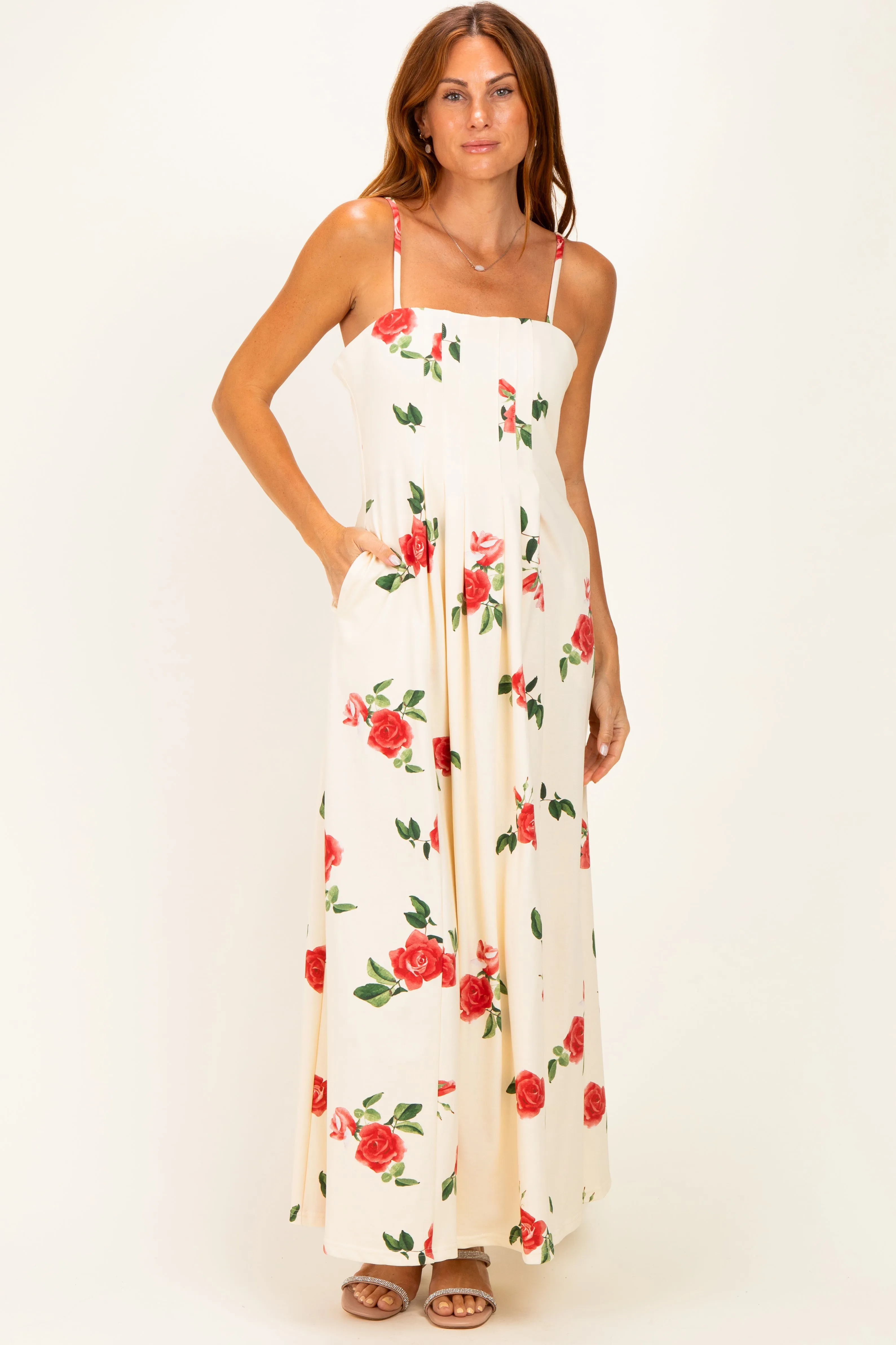 Cream Floral Thin Strap Midi Dress sold by Pinkblush product image thumbnail 2