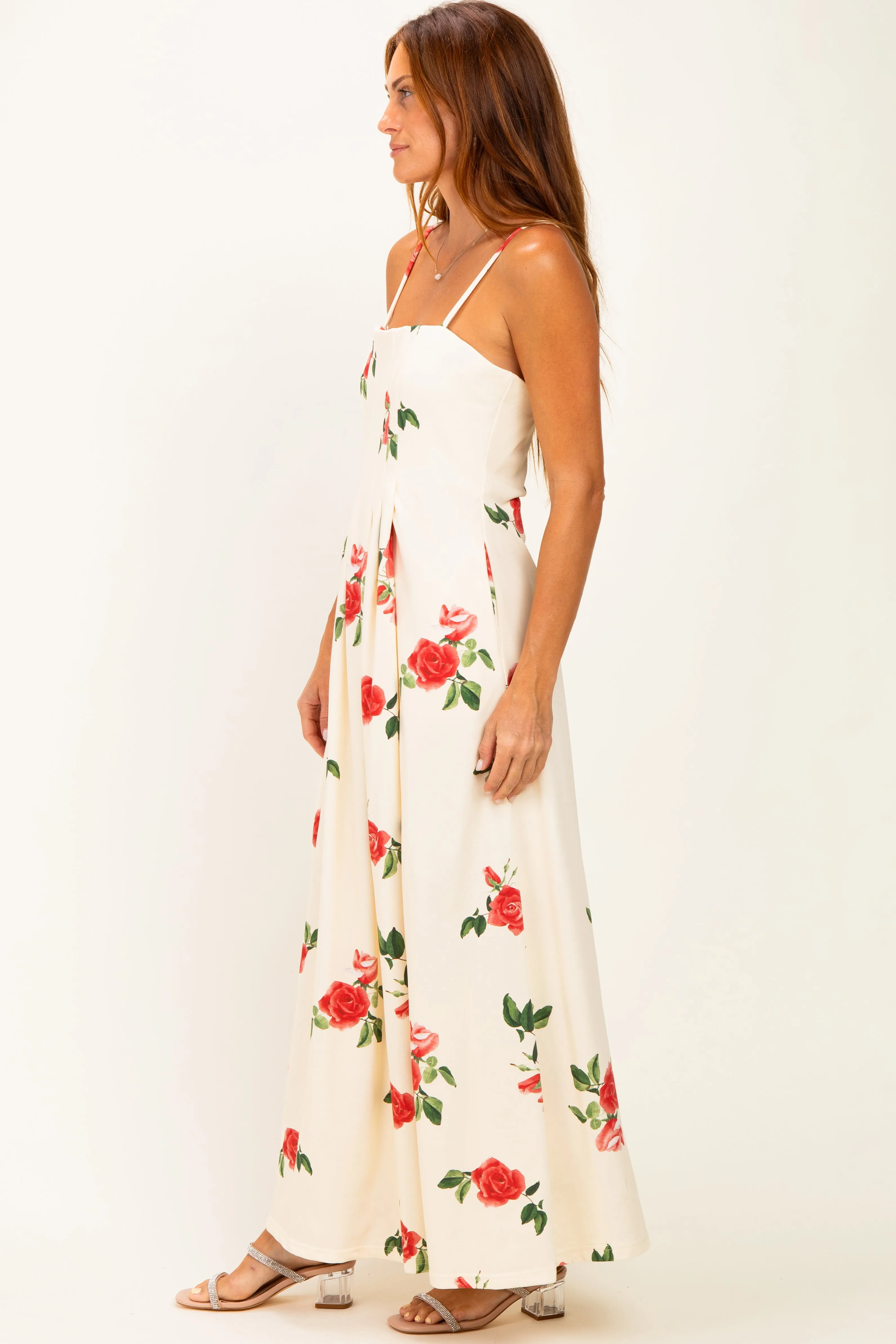 Cream Floral Thin Strap Midi Dress sold by Pinkblush product image thumbnail 3
