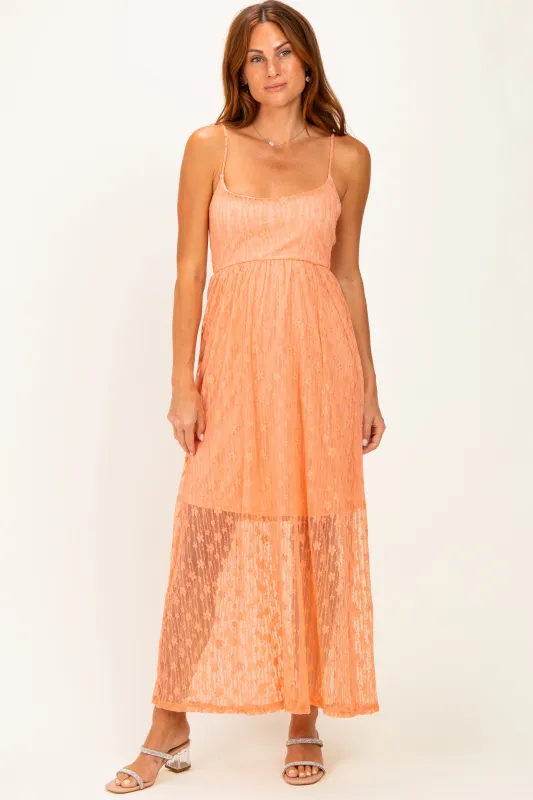 Peach Sleeveless Lace Maxi Dress made by Pinkblush