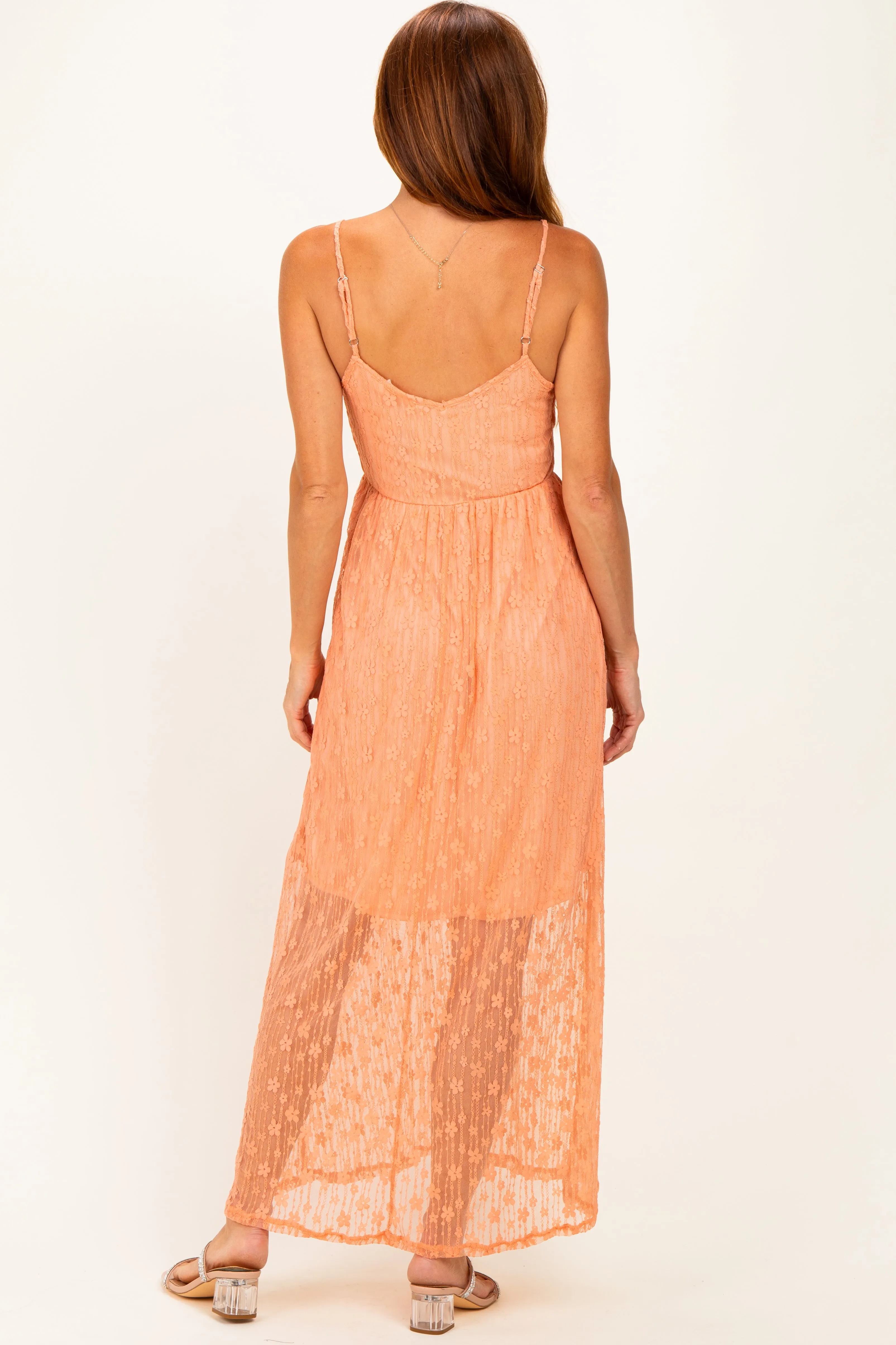 Peach Sleeveless Lace Maxi Dress sold by Pinkblush product image thumbnail 3