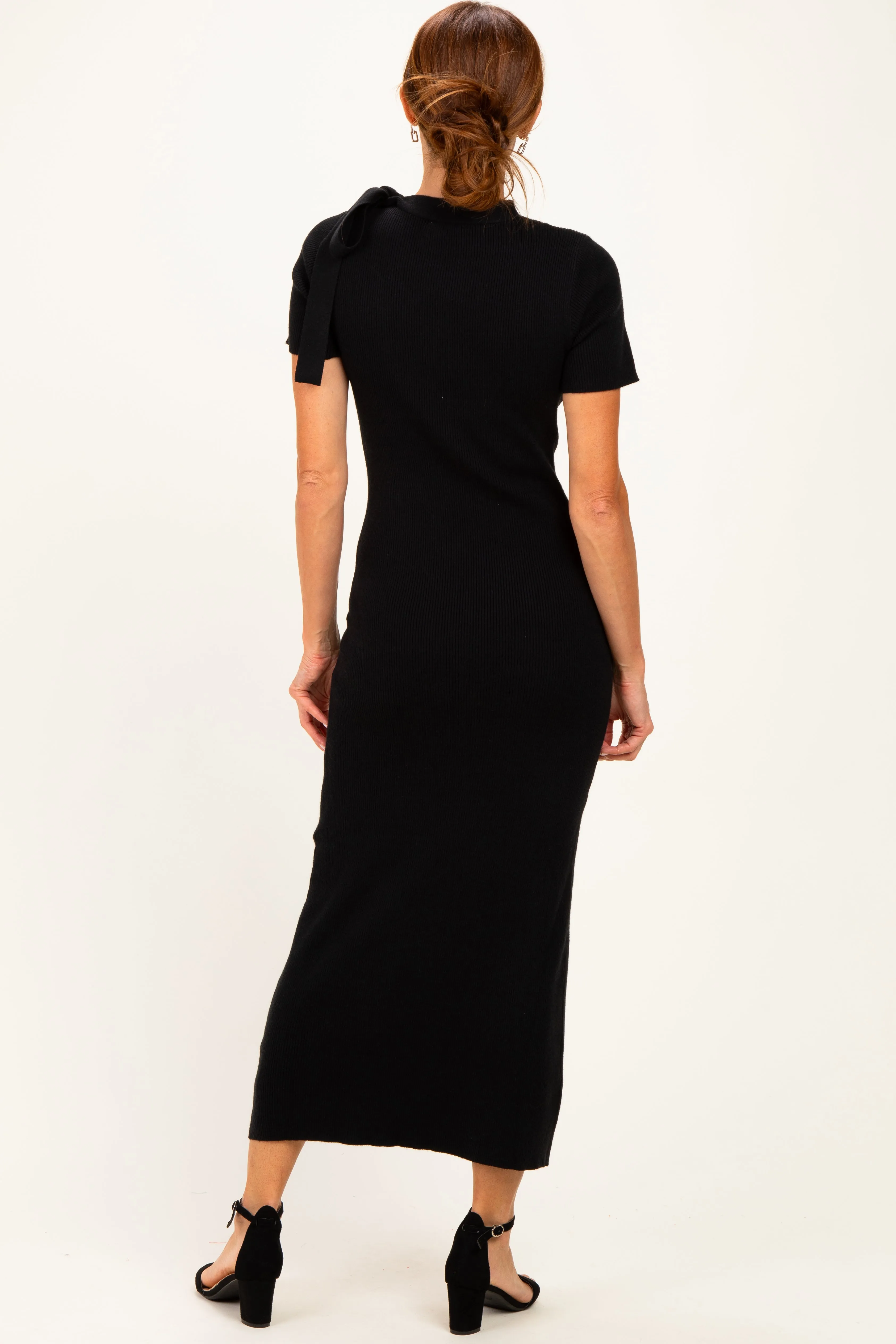 Black Tie Neck Short Sleeve Knit Dress sold by Pinkblush product image thumbnail 4