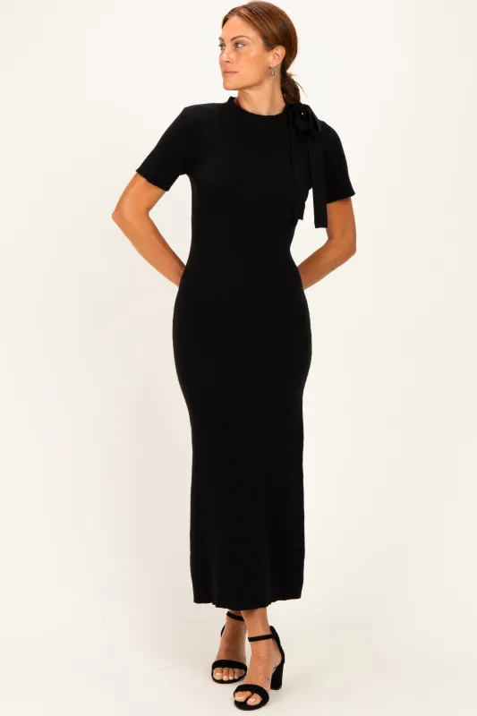 Black Tie Neck Short Sleeve Knit Dress made by Able