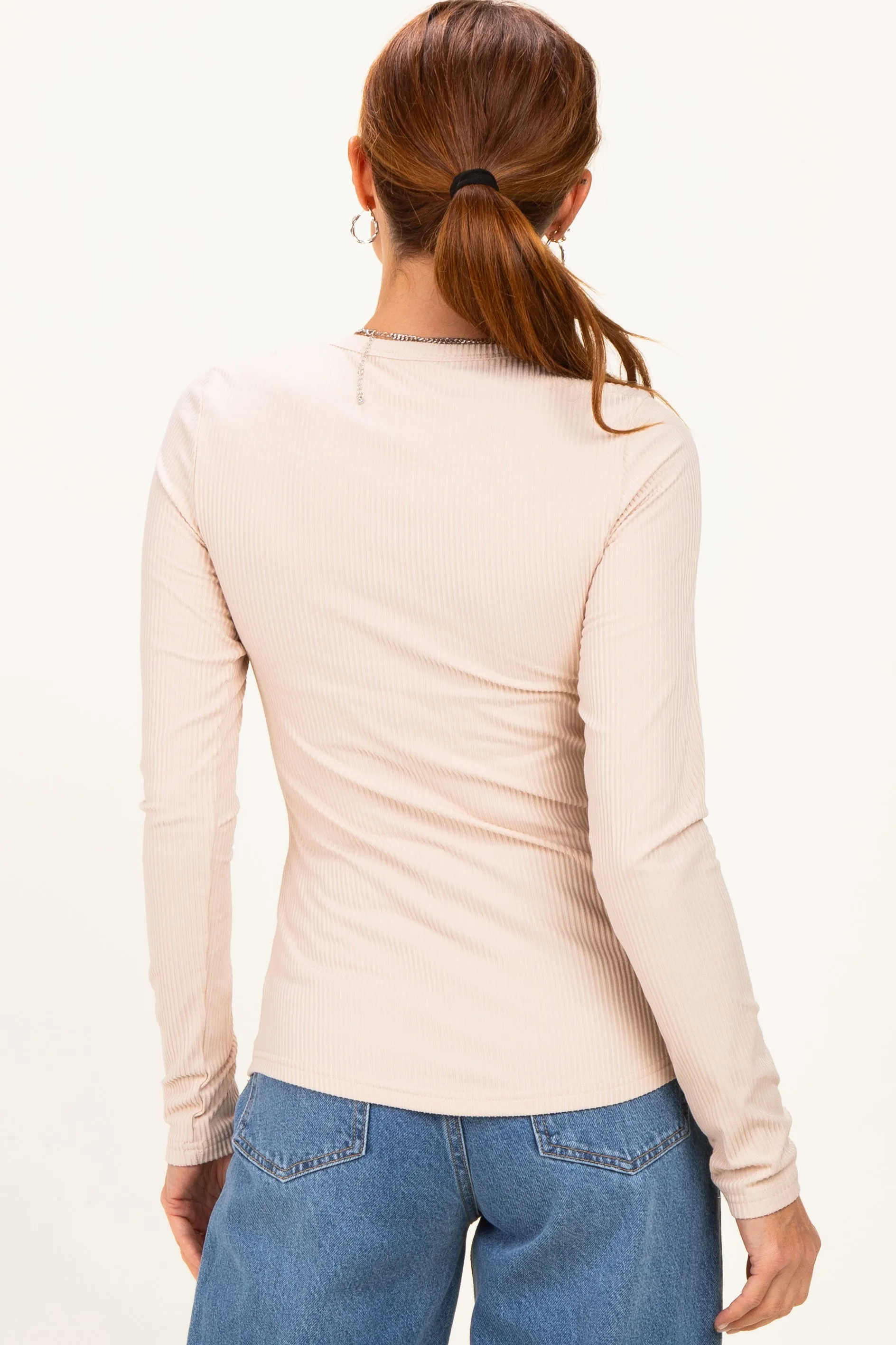 Natural Smoke Brushed Rib Knit Long Sleeve Top sold by Pinkblush product image thumbnail 4