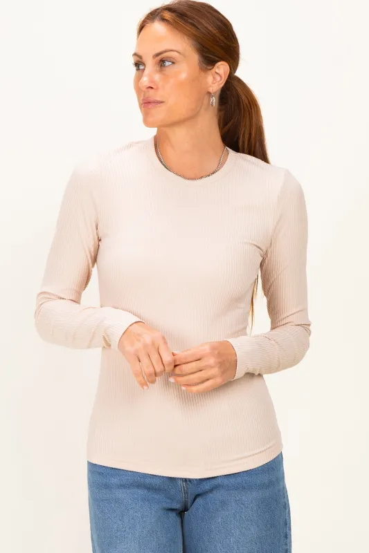 Natural Smoke Brushed Rib Knit Long Sleeve Top made by Umgee