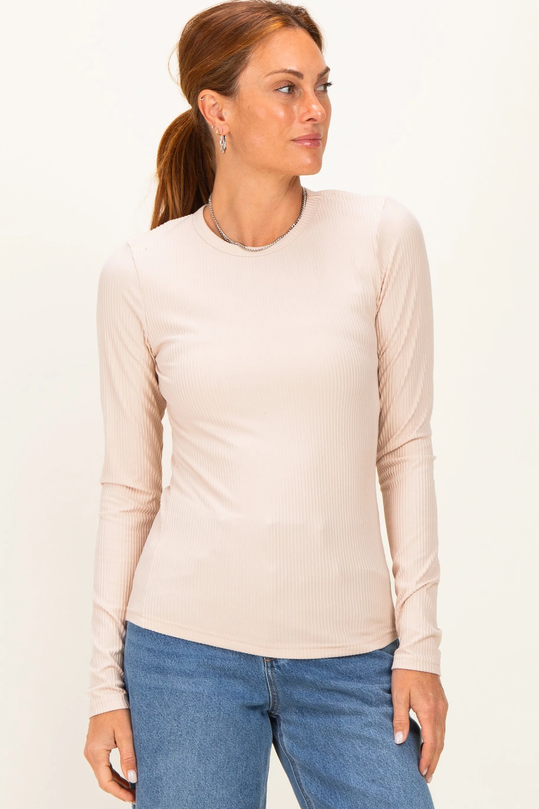 Natural Smoke Brushed Rib Knit Long Sleeve Top sold by Pinkblush product image thumbnail 2