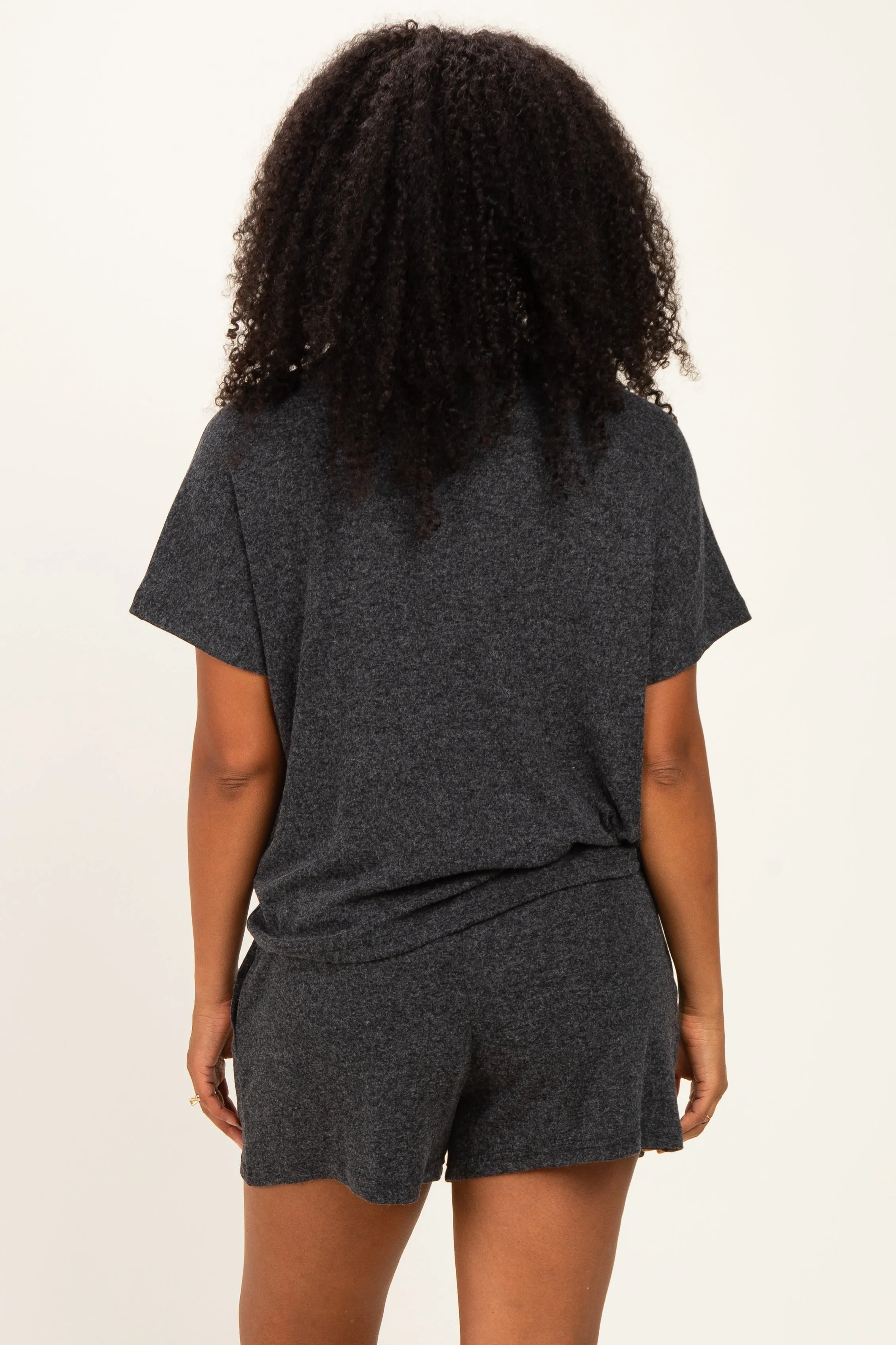 Charcoal Melange Knit Short Sleeve Top Shorts Set sold by Pinkblush product image thumbnail 4