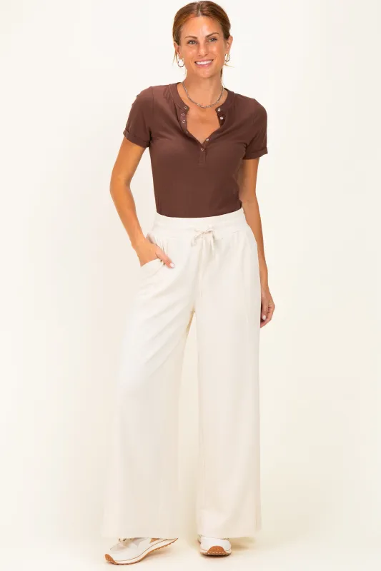Cream Drawstring Lounge Pants made by Umgee