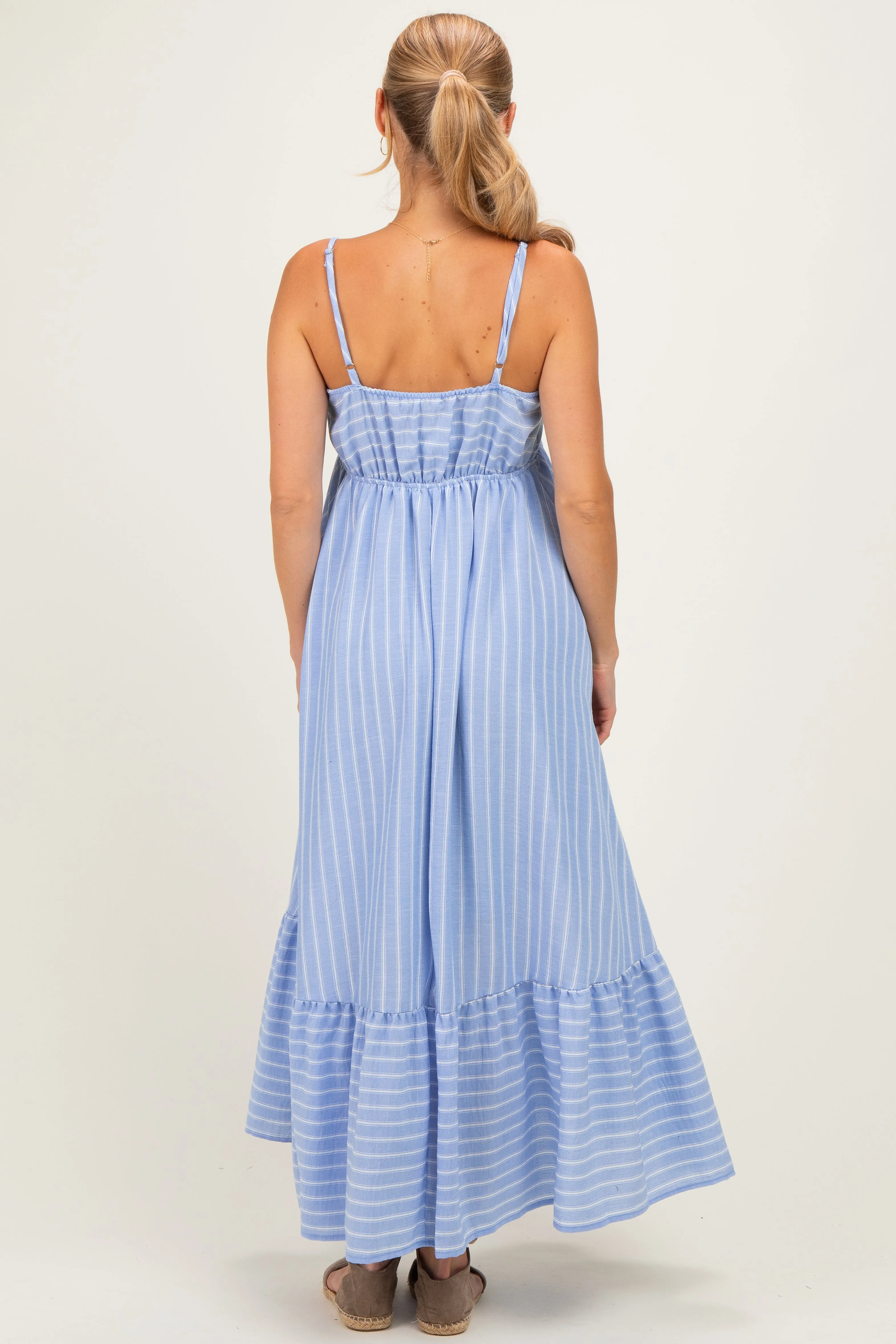 Blue/ Off White Striped Sleeveless Ruffle Hem Maxi Dress sold by Pinkblush product image thumbnail 3