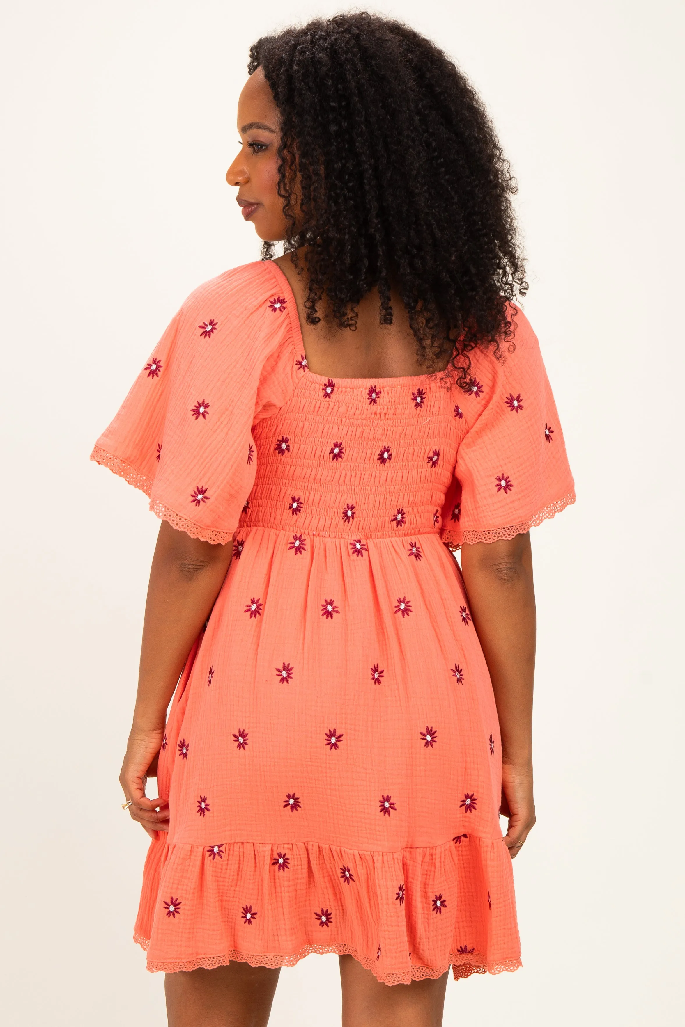 Light Orange Floral Embroidered Smocked Dress sold by Pinkblush product image thumbnail 4