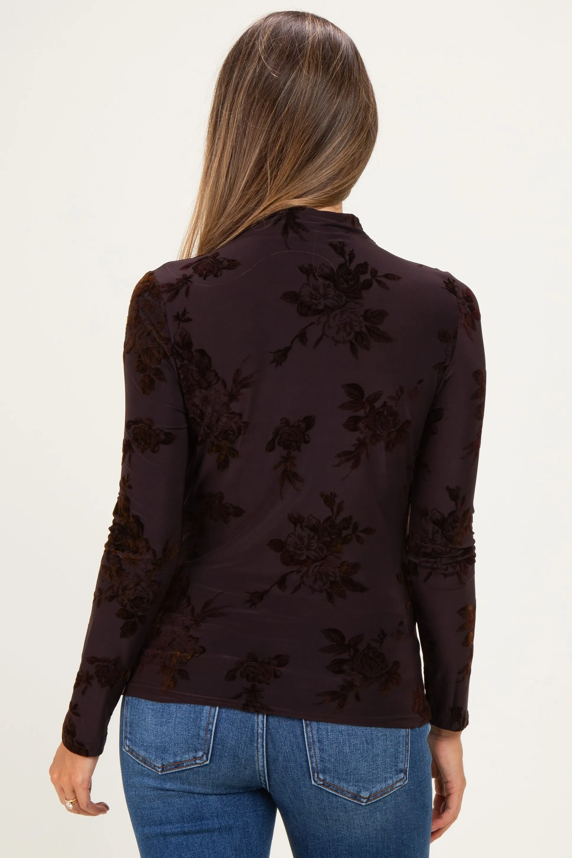 Burgundy Velvet Floral Mock Neck Maternity Top sold by Pinkblush product image thumbnail 3