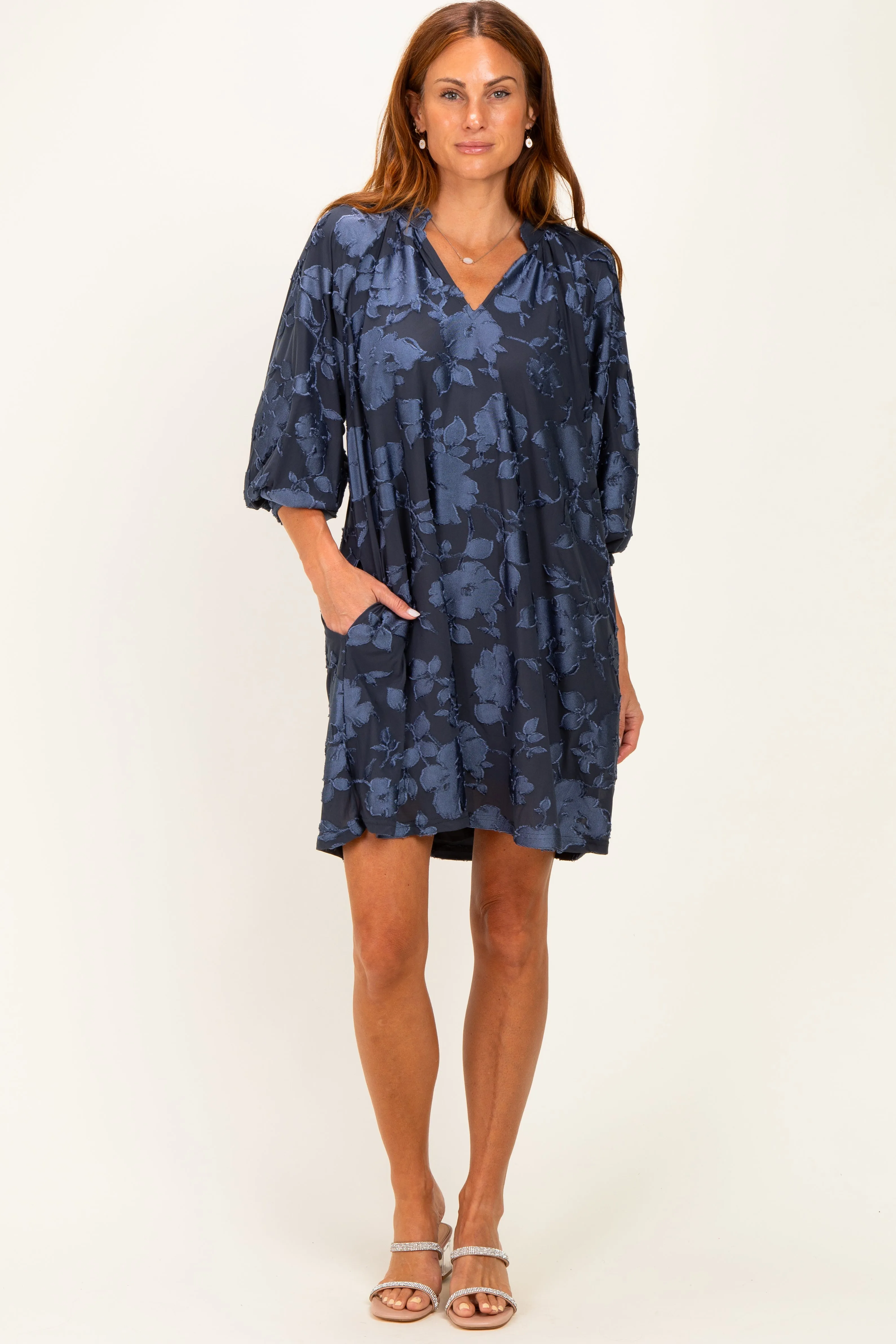 Navy Blue Floral Velvet Dress sold by Pinkblush product image thumbnail 2