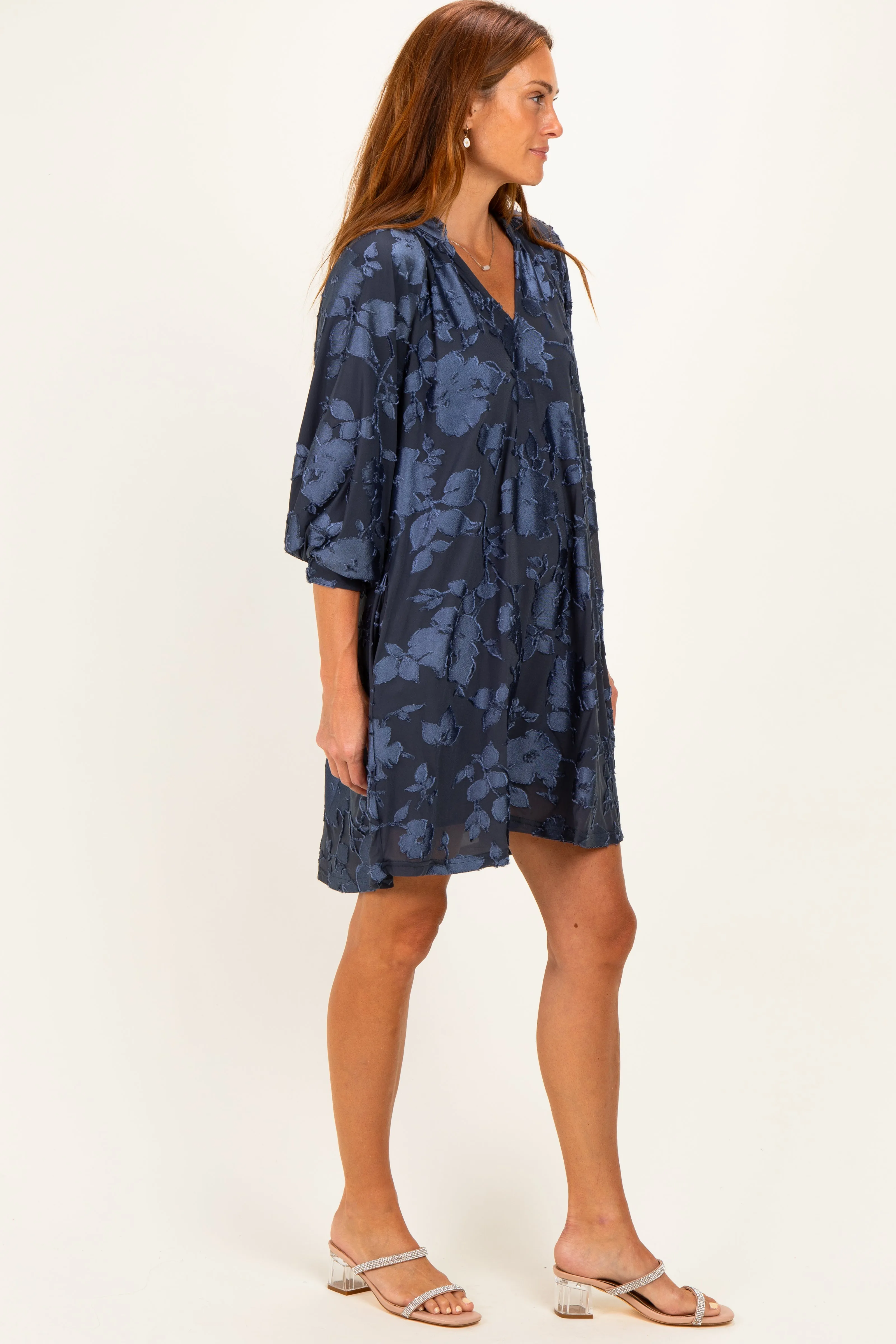 Navy Blue Floral Velvet Dress sold by Pinkblush product image thumbnail 3