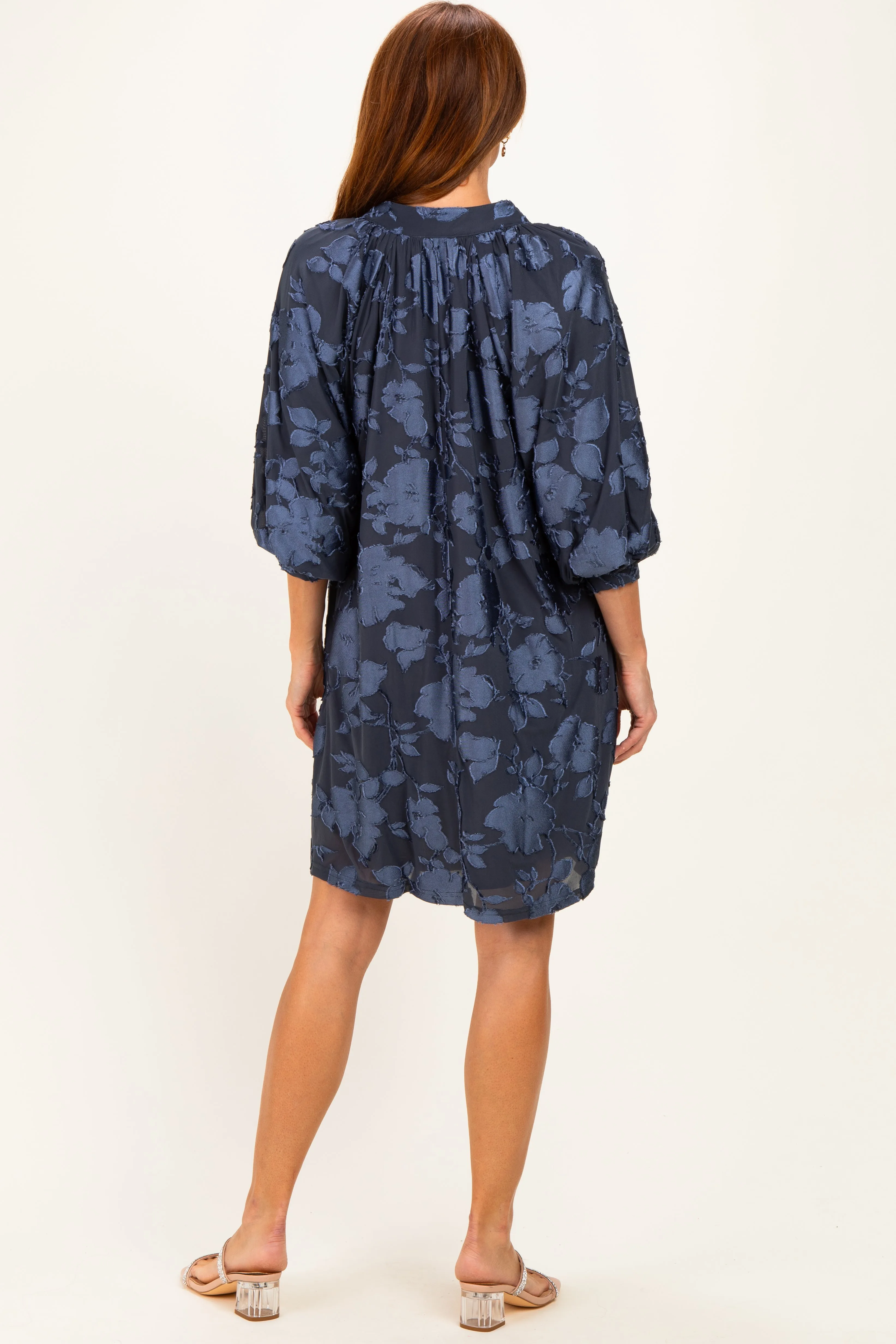 Navy Blue Floral Velvet Dress sold by Pinkblush product image thumbnail 4