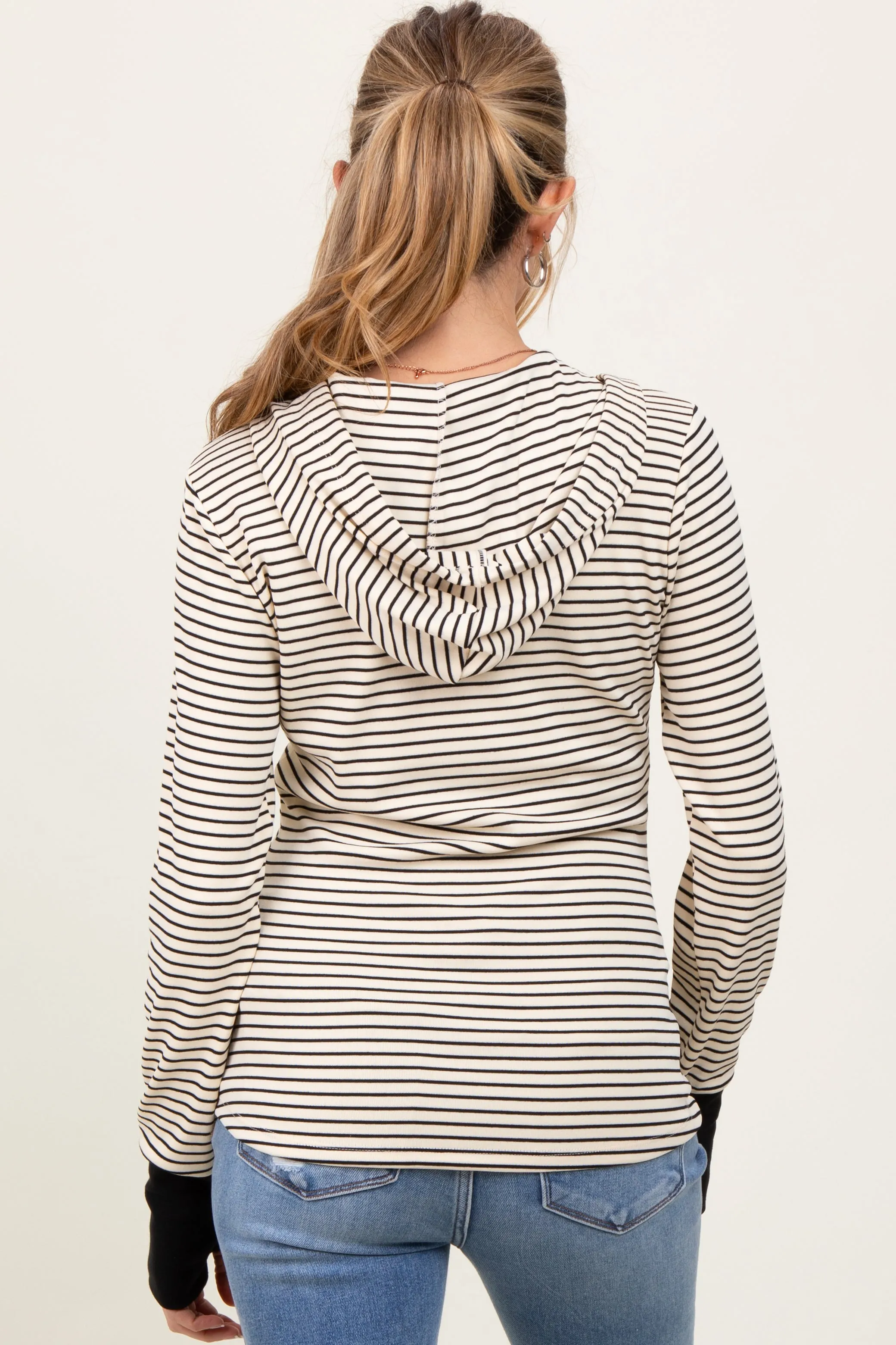 Black Cream Striped Maternity Hoodie sold by Pinkblush product image thumbnail 4