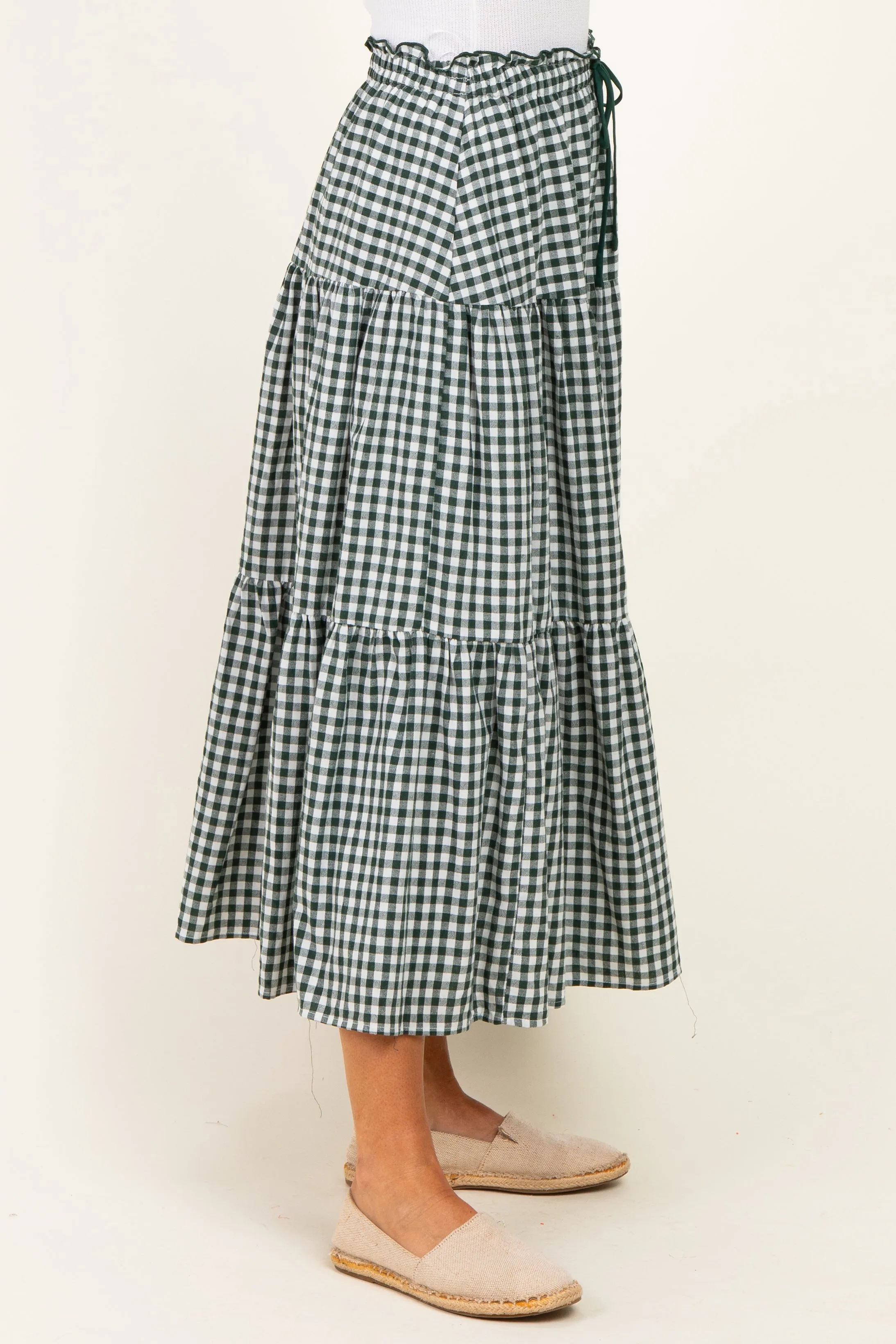 Olive Gingham Tiered Maxi Skirt sold by Pinkblush product image thumbnail 3