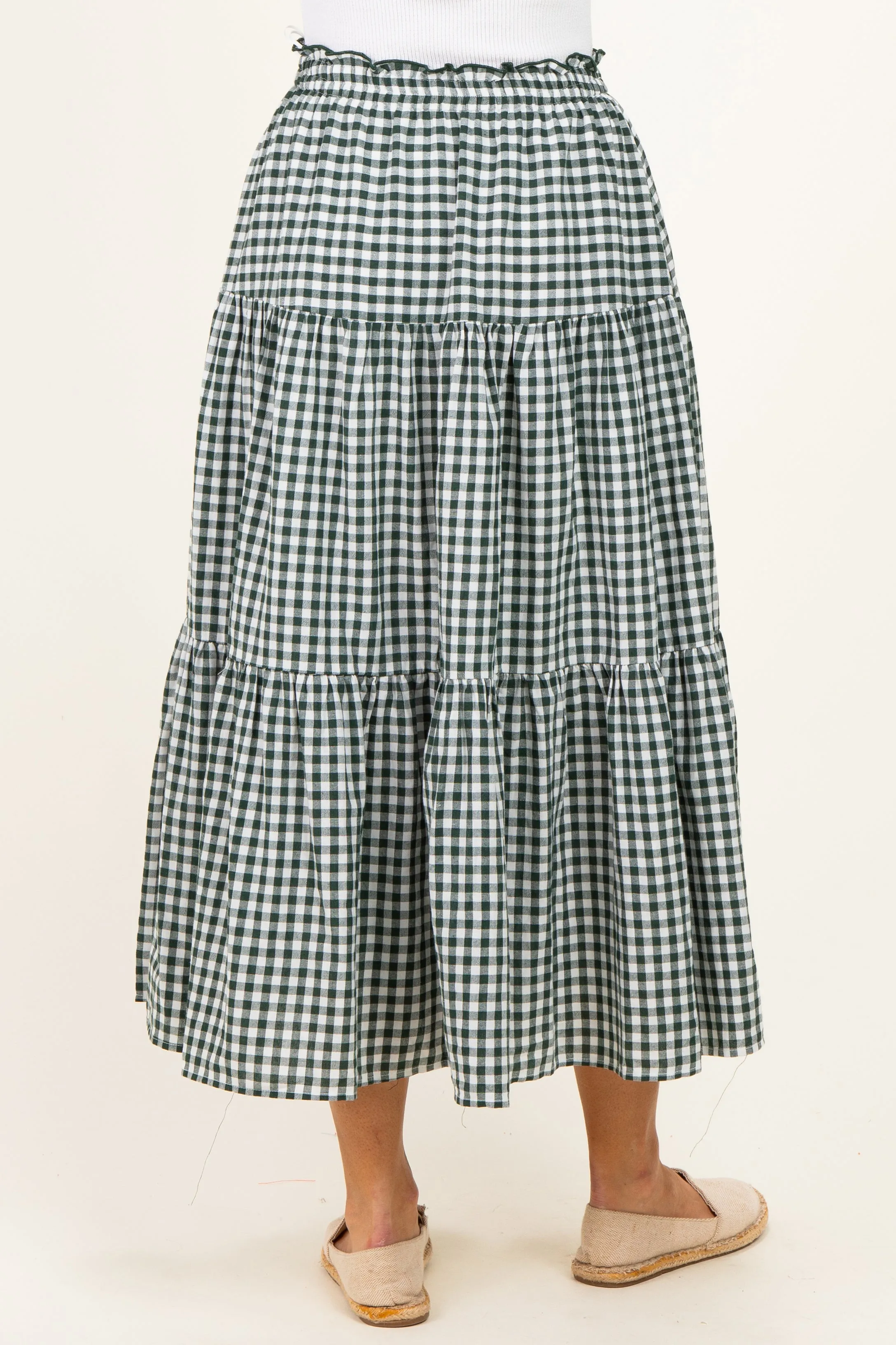 Olive Gingham Tiered Maxi Skirt sold by Pinkblush product image thumbnail 4
