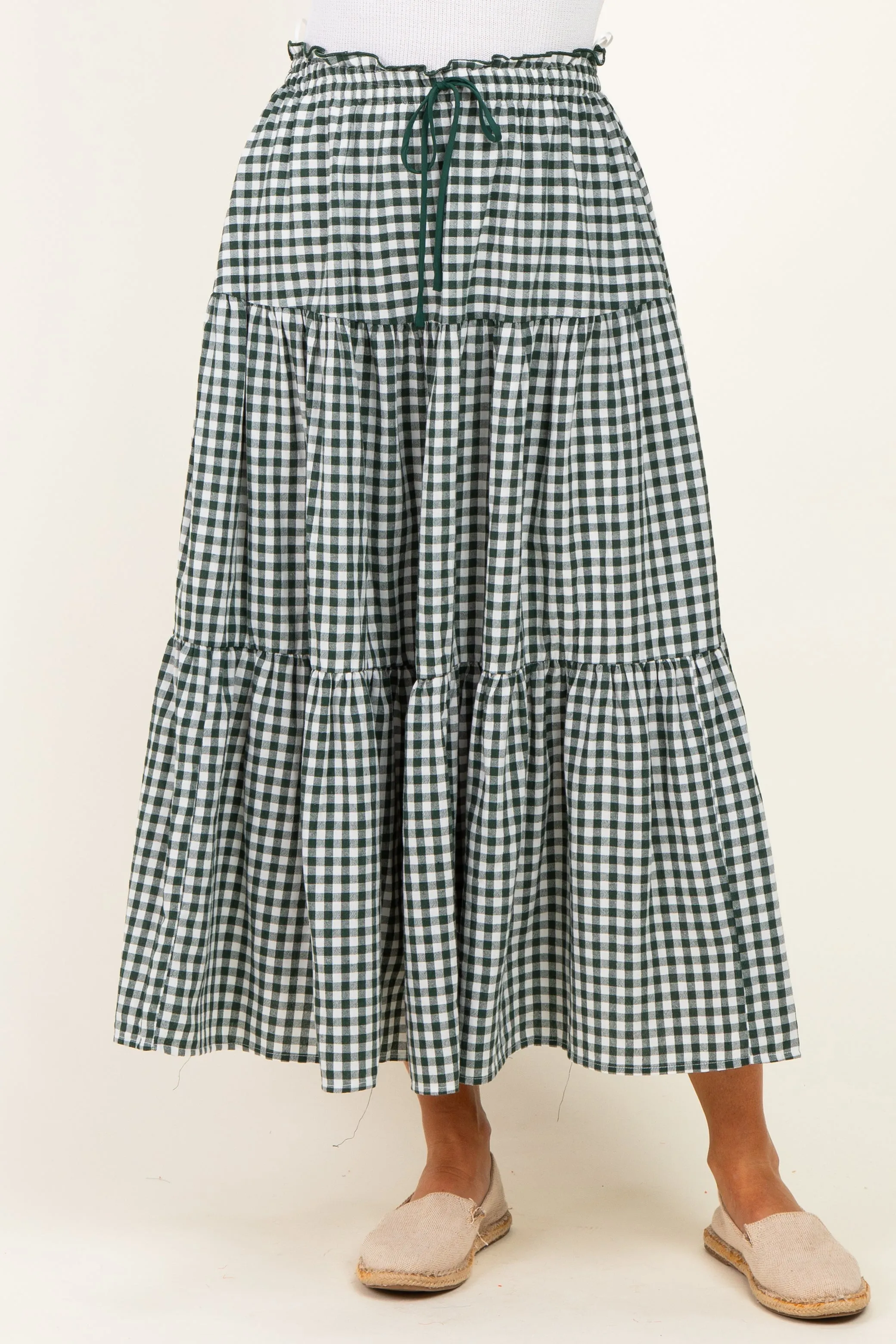 Olive Gingham Tiered Maxi Skirt sold by Pinkblush product image thumbnail 2