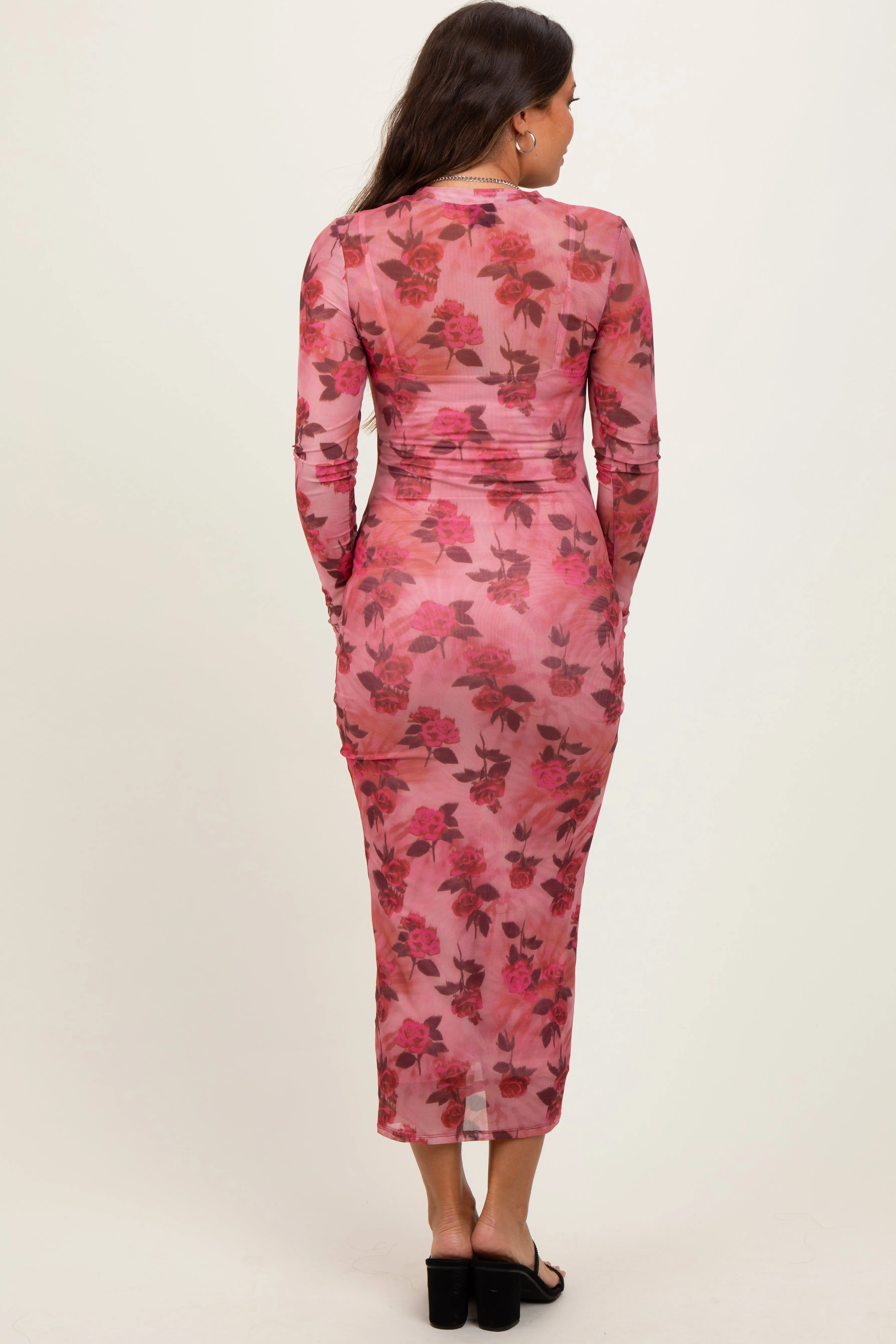 Pink Mesh Floral Fitted Maternity Dress sold by Pinkblush product image thumbnail 4