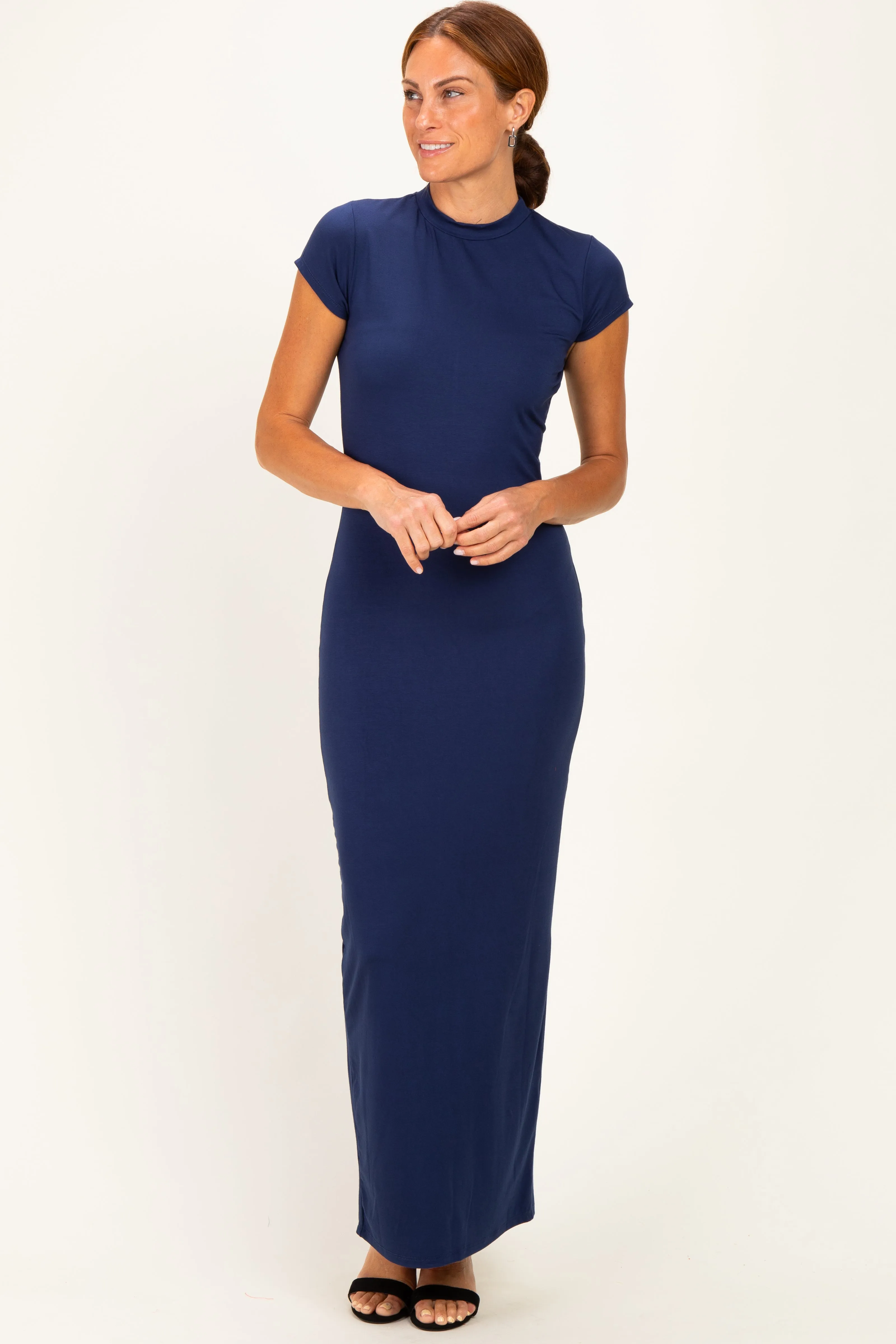 Navy Fitted Short Sleeve Maxi Dress sold by Pinkblush product image thumbnail 2