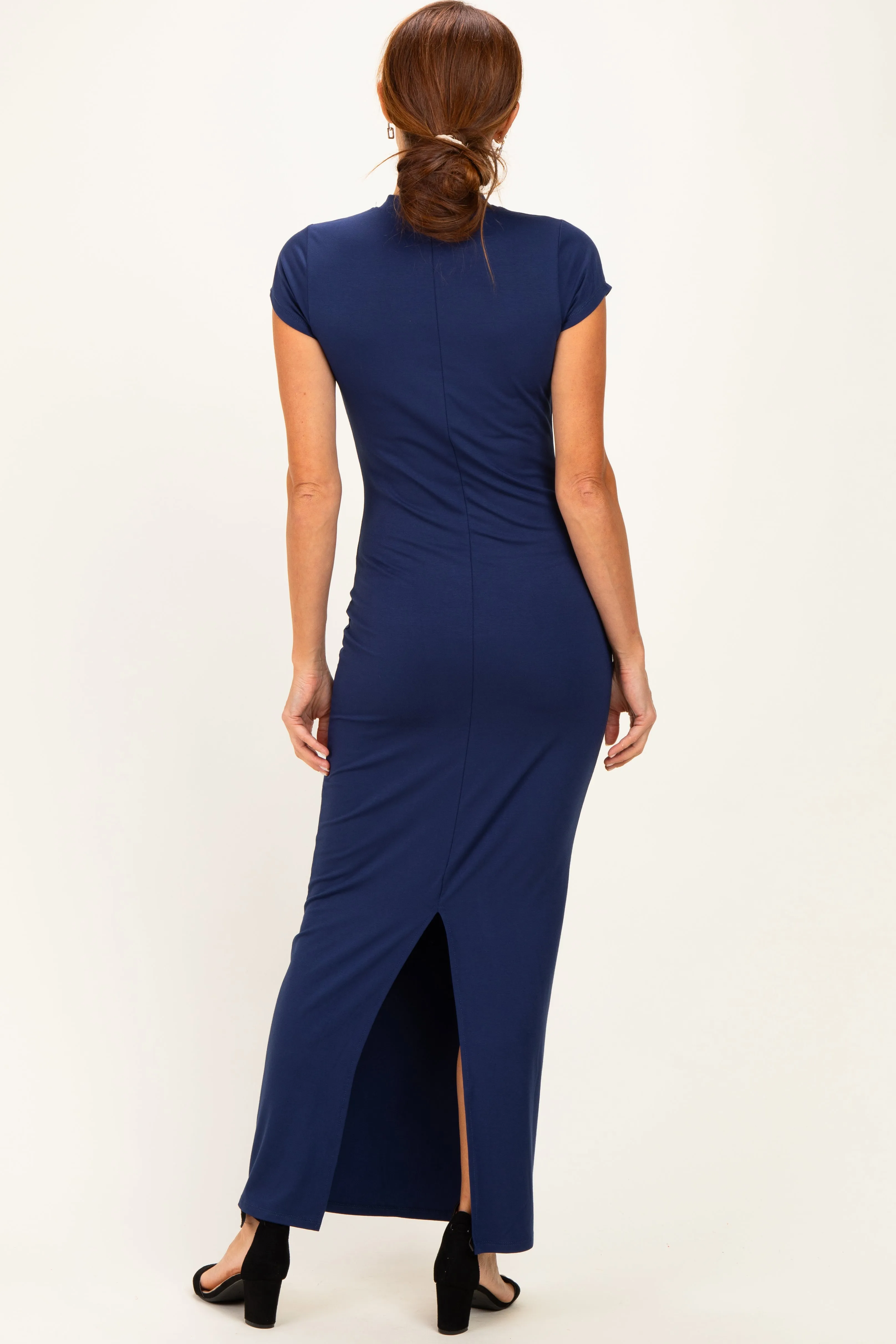 Navy Fitted Short Sleeve Maxi Dress sold by Pinkblush product image thumbnail 4