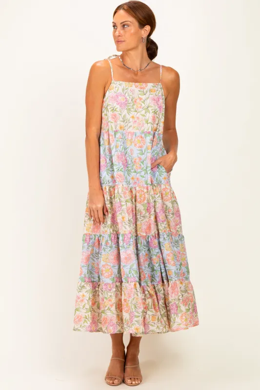 Pink Floral Colorblock Tiered Maxi Dress made by Davi & Dani