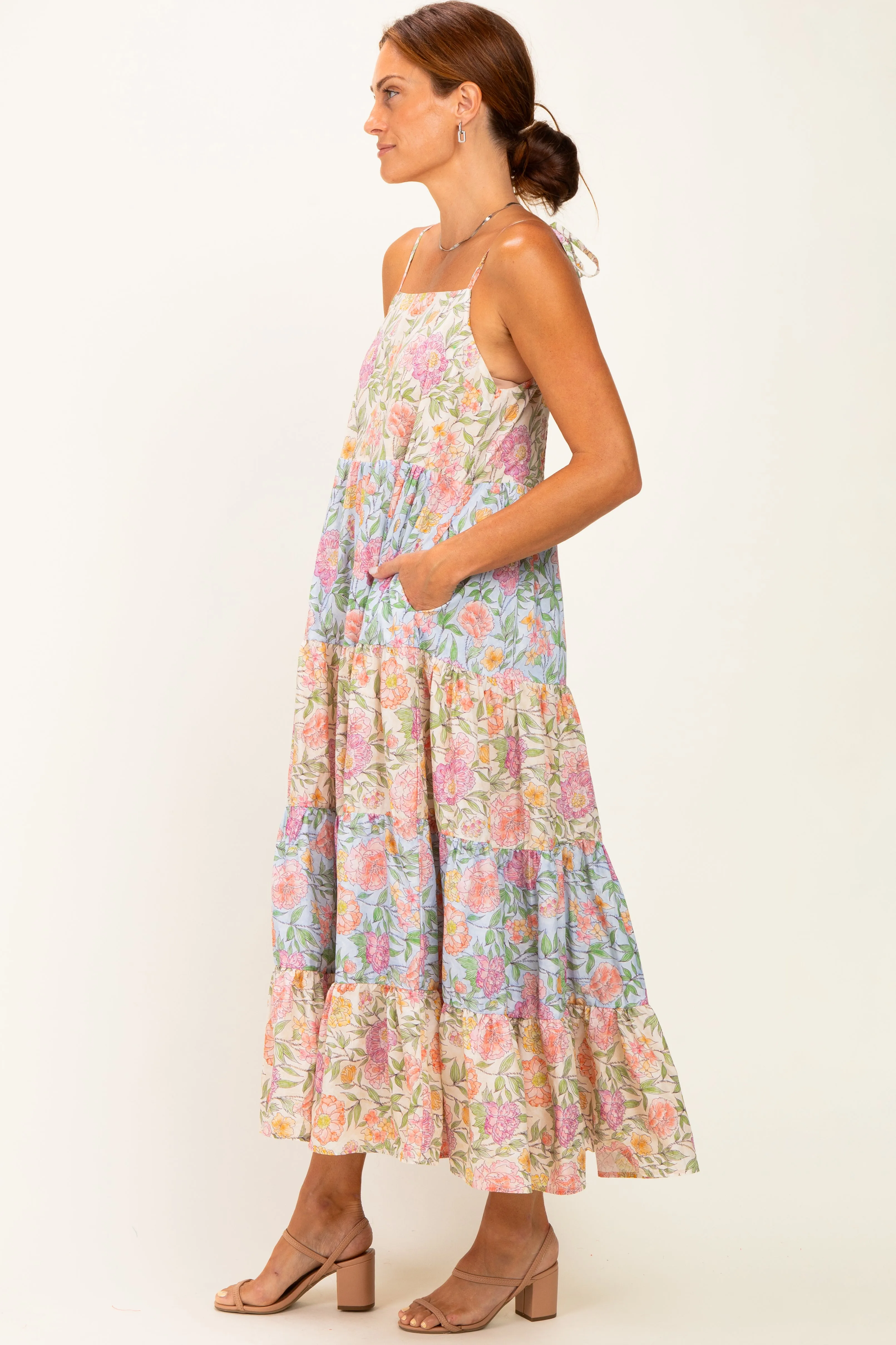 Pink Floral Colorblock Tiered Maxi Dress sold by Pinkblush product image thumbnail 3