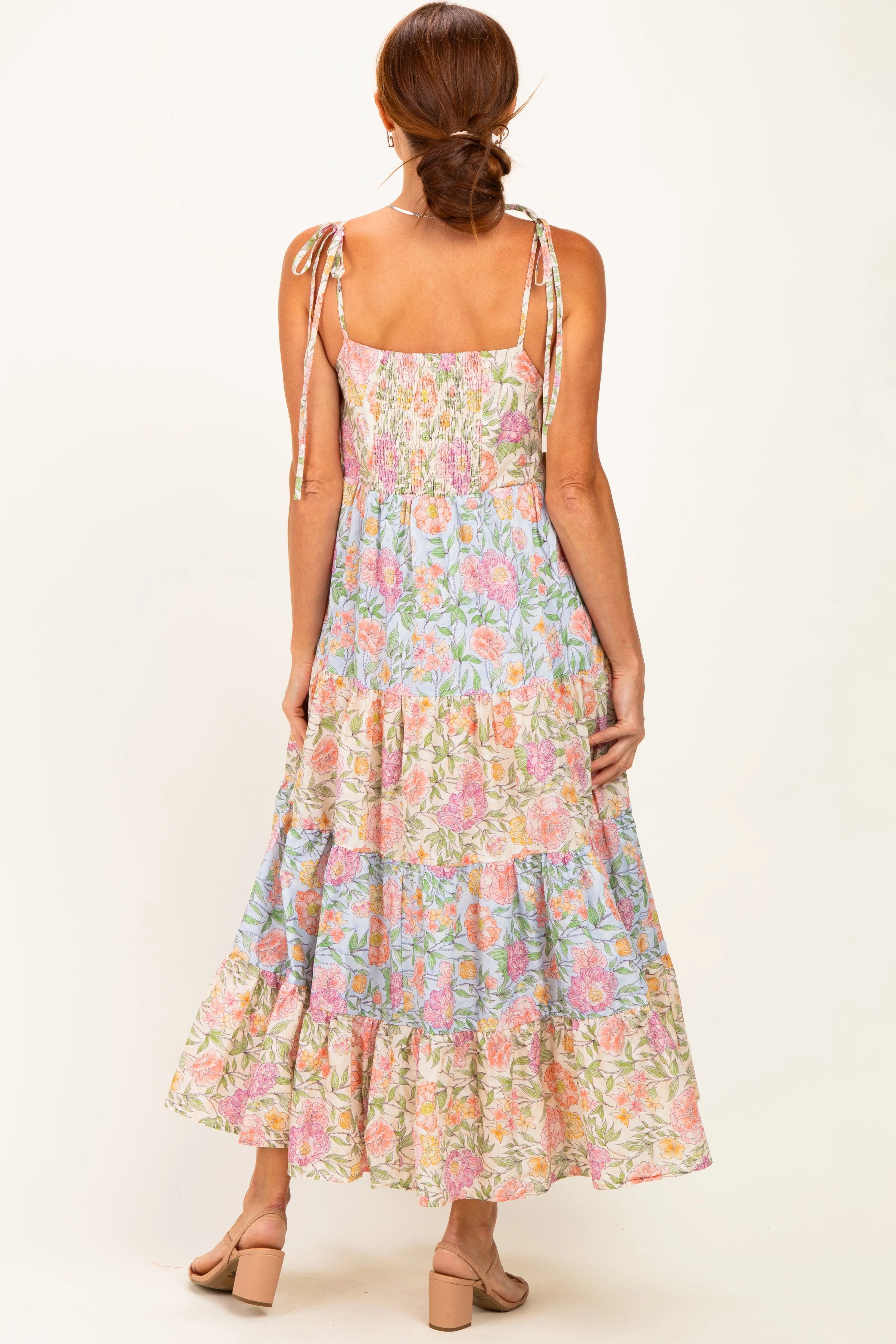 Pink Floral Colorblock Tiered Maxi Dress sold by Pinkblush product image thumbnail 4