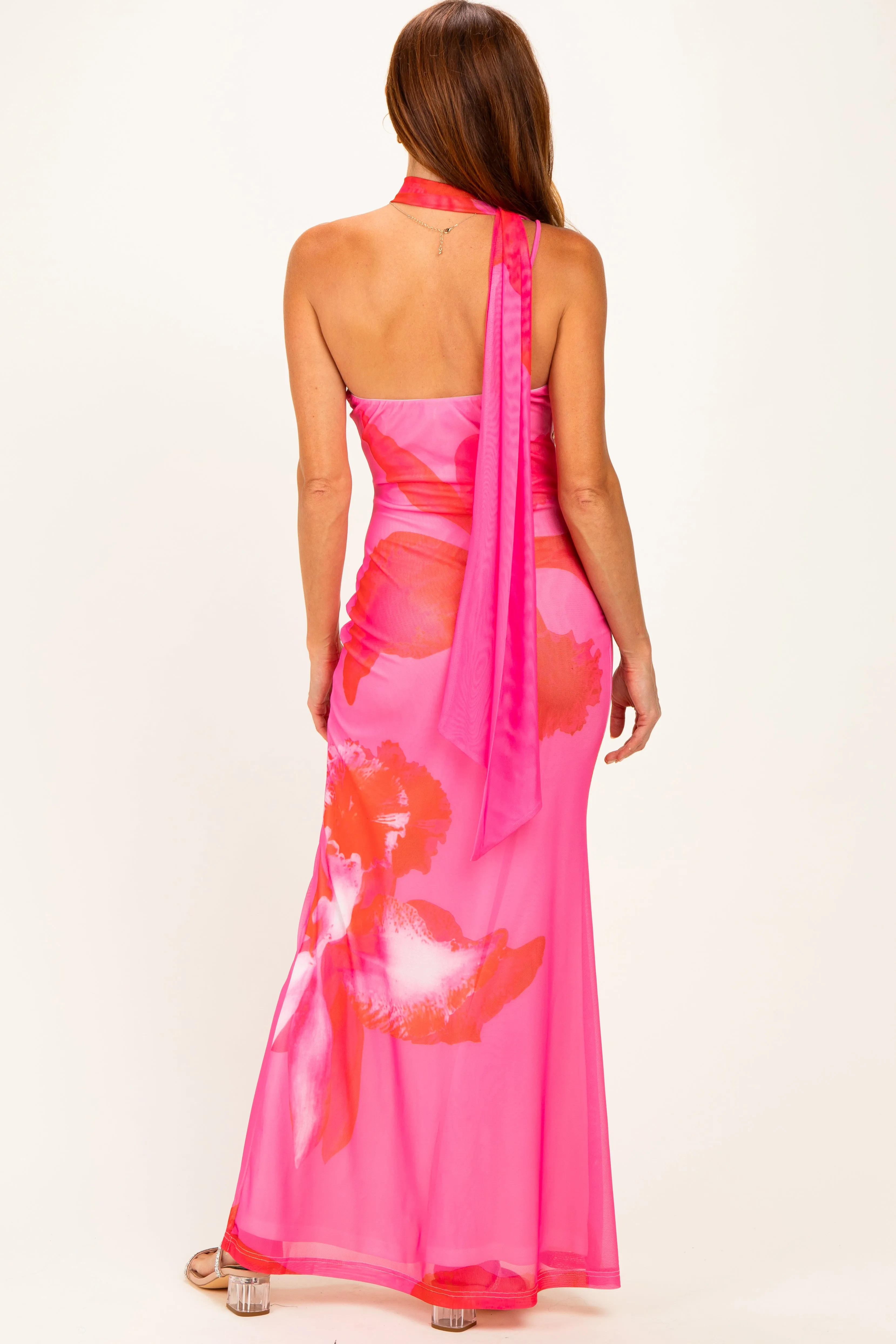 Pink Floral Neck Scarf Maxi Dress sold by Pinkblush product image thumbnail 4