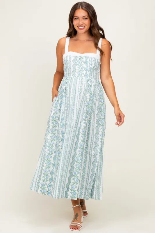 French Blue Column Floral Print Maternity Maxi Dress made by Inloom