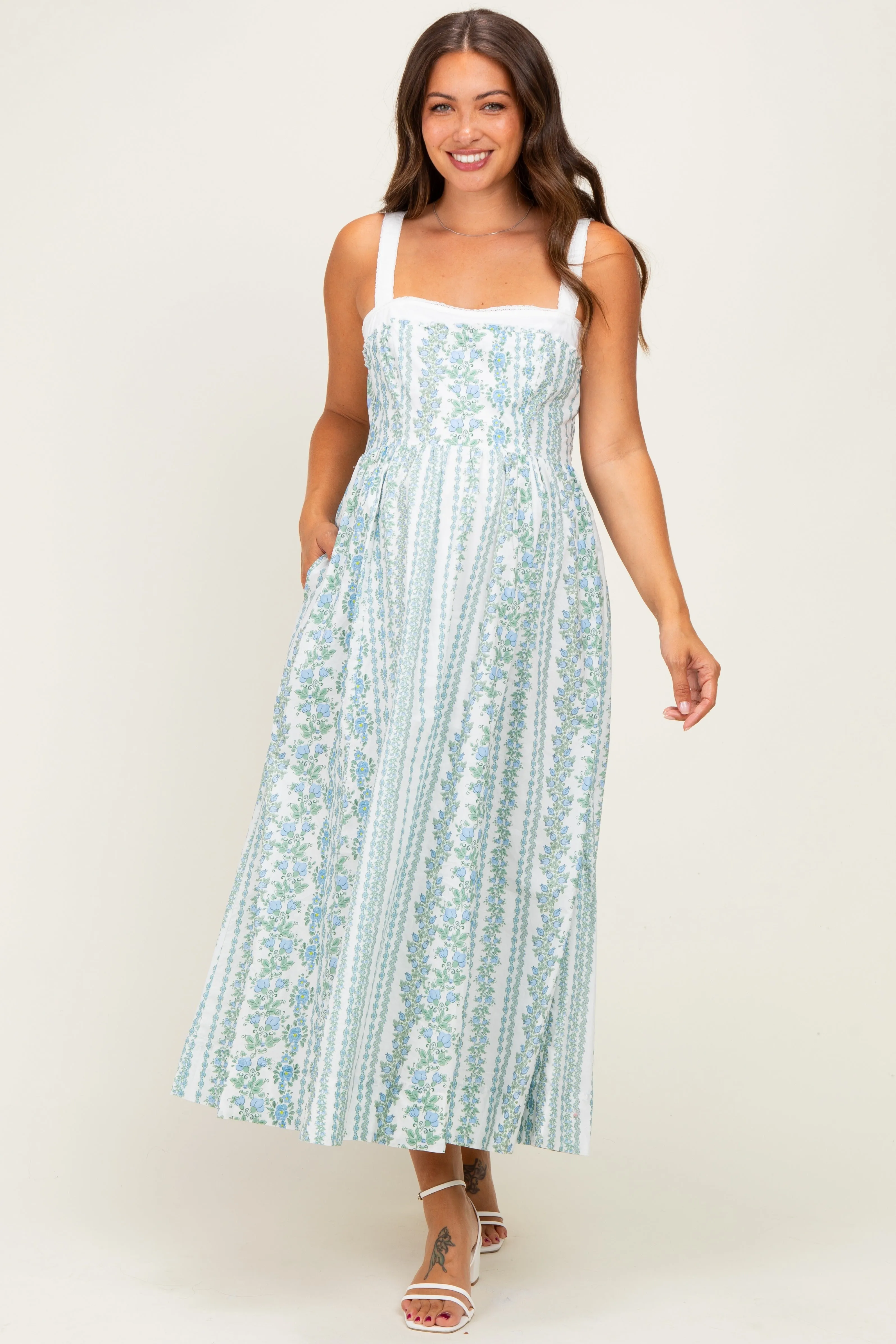 French Blue Column Floral Print Maternity Maxi Dress sold by Pinkblush