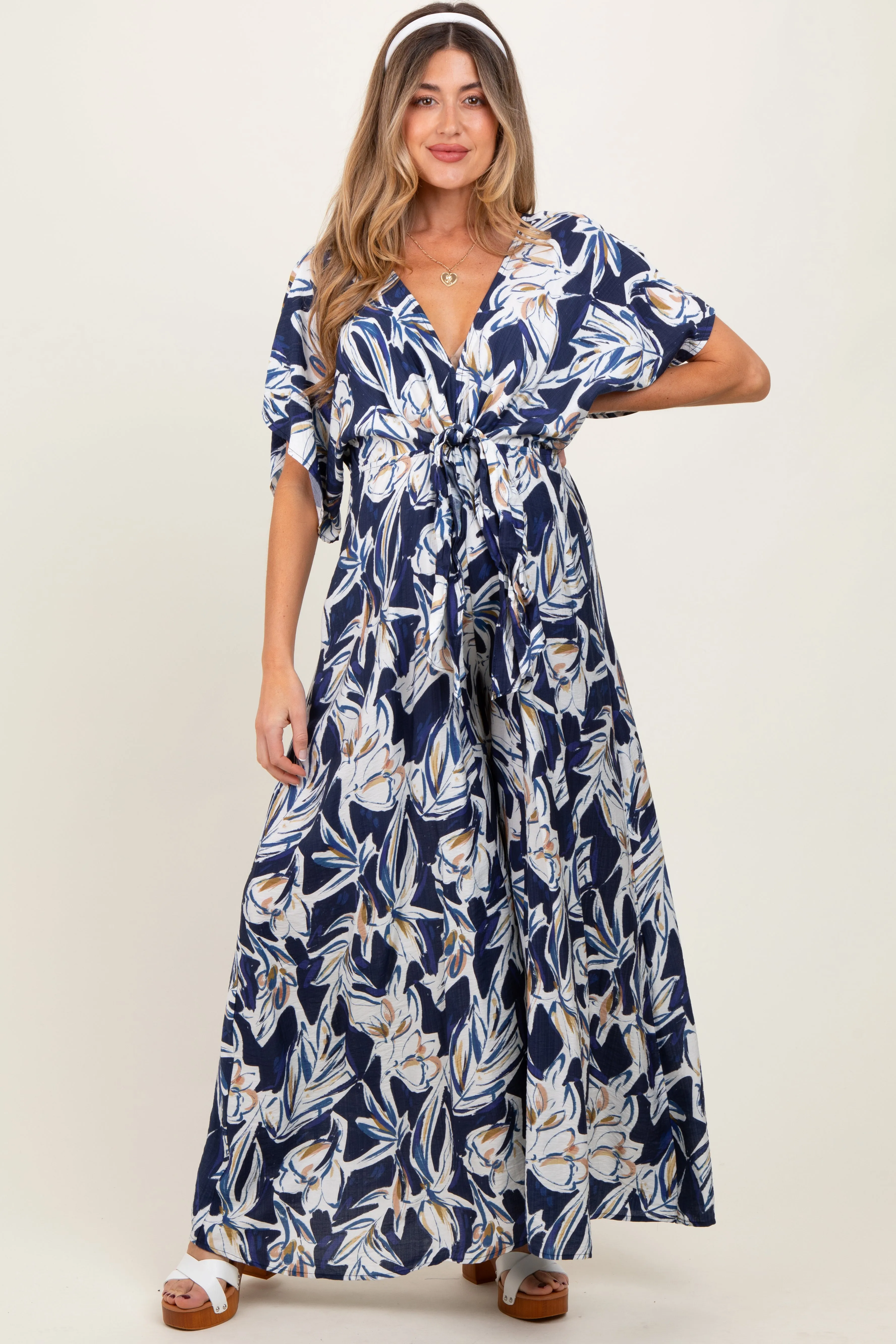 Blue Tropical Floral Maternity Maxi Dress sold by Pinkblush