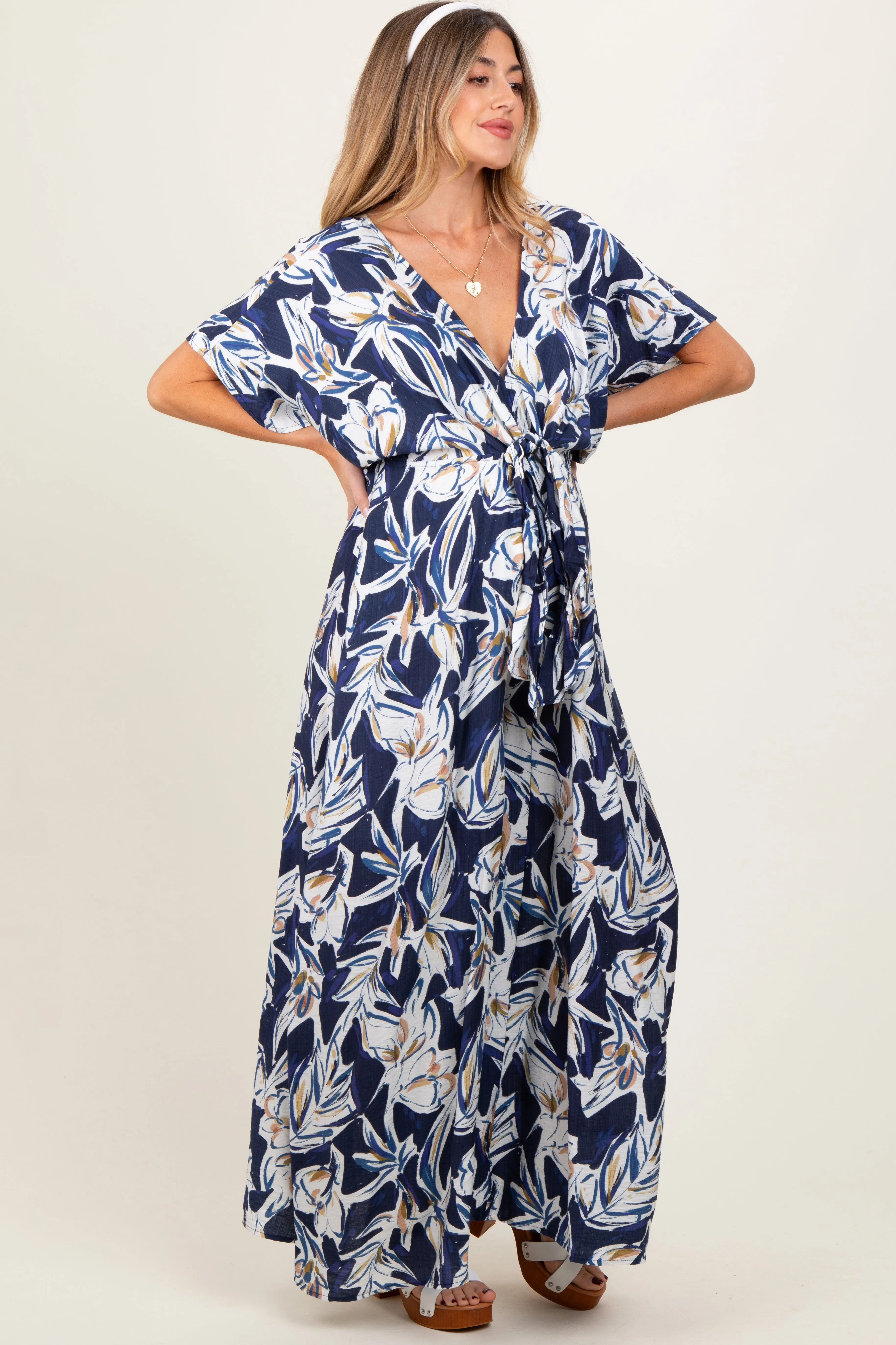 Blue Tropical Floral Maternity Maxi Dress sold by Pinkblush product image thumbnail 2