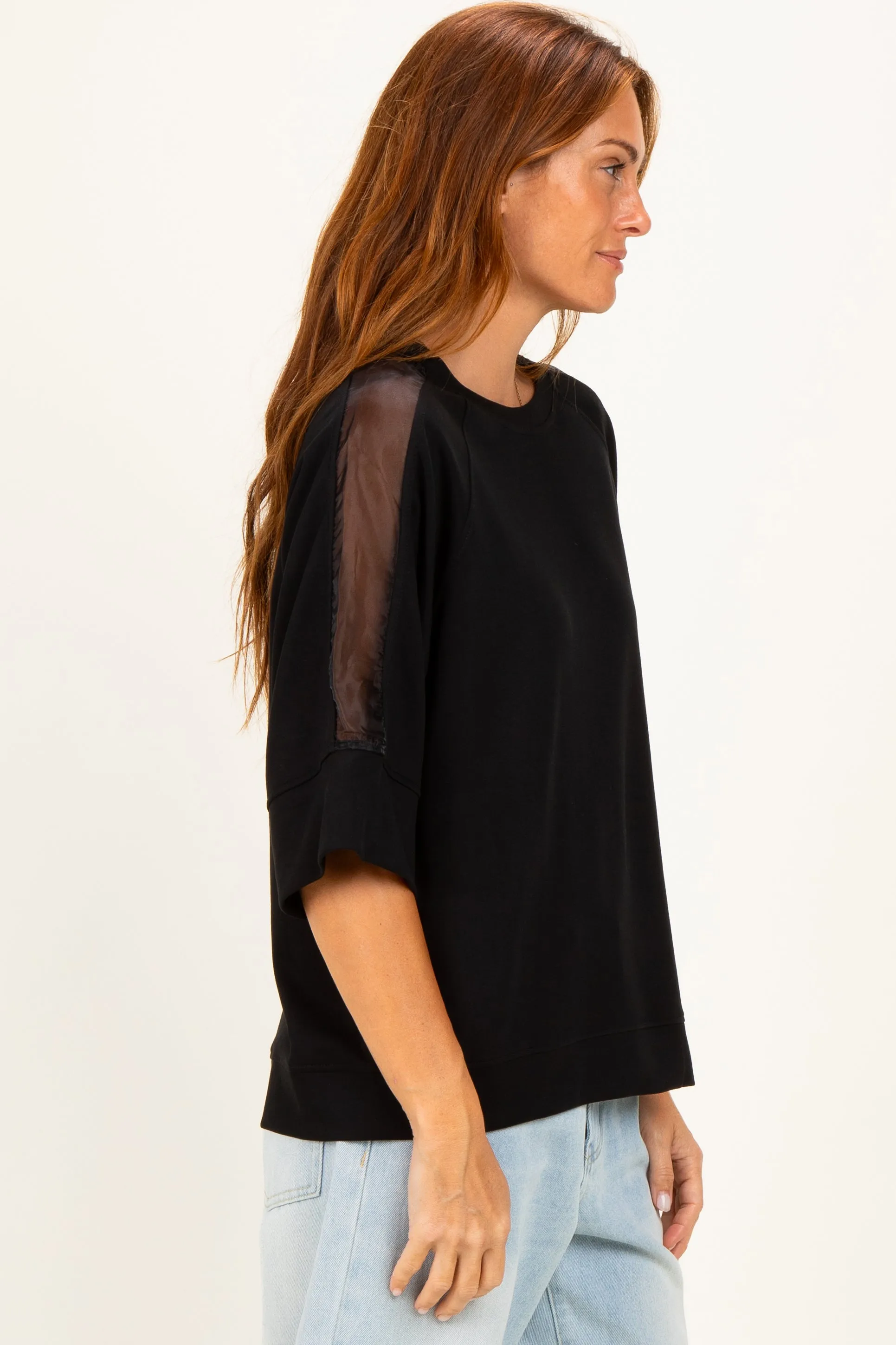 Black Mesh Shoulder Short Sleeve Top sold by Pinkblush product image thumbnail 3