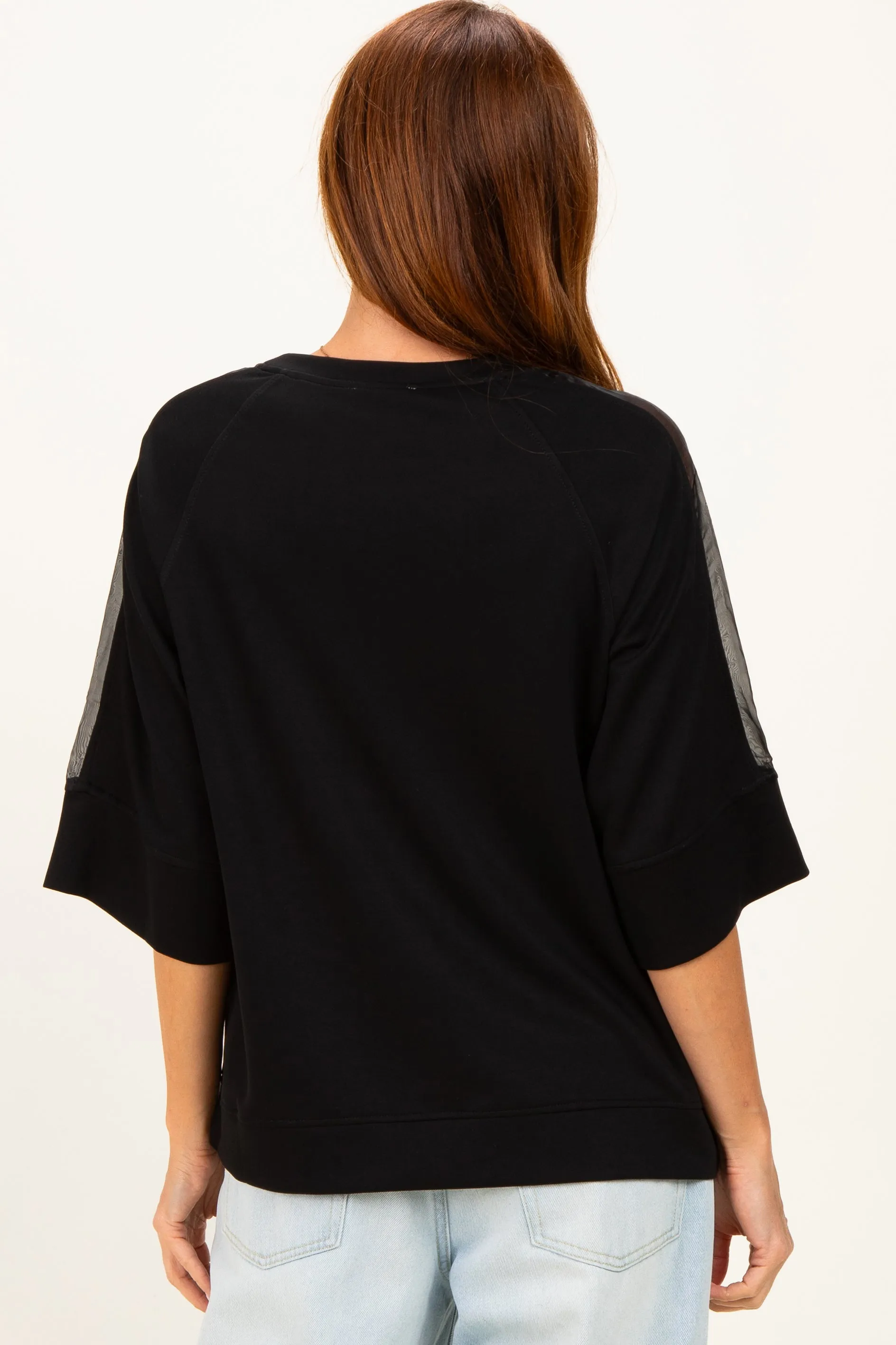 Black Mesh Shoulder Short Sleeve Top sold by Pinkblush product image thumbnail 4