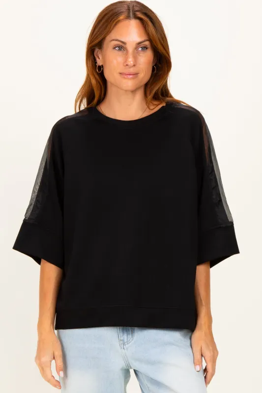 Black Mesh Shoulder Short Sleeve Top made by Umgee