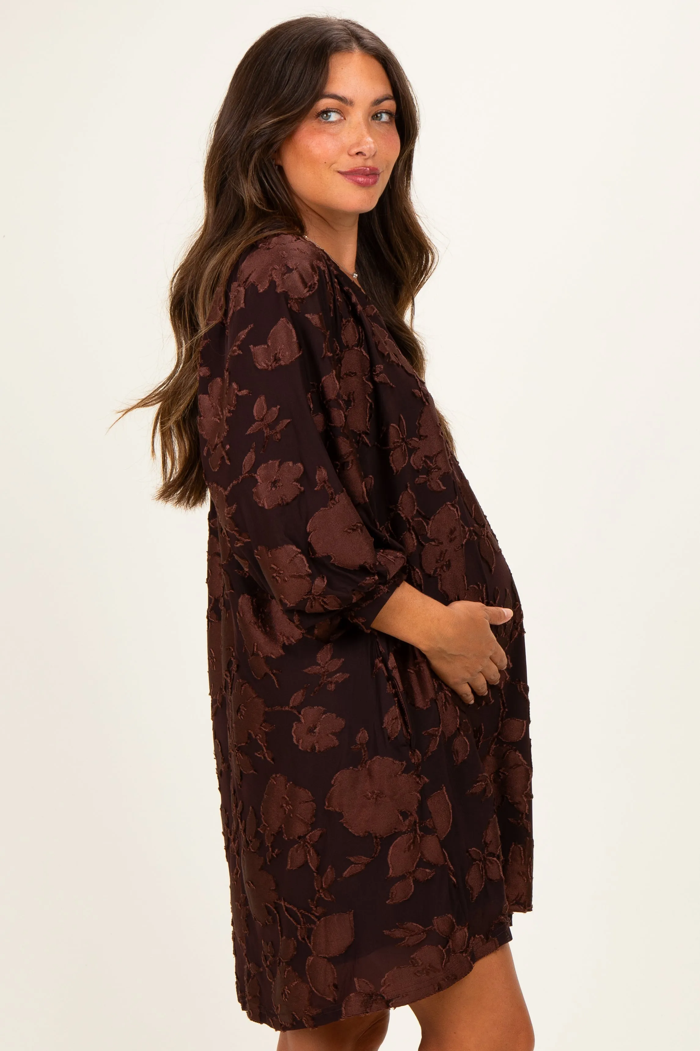 Brown Floral Velvet Maternity Dress sold by Pinkblush product image thumbnail 3