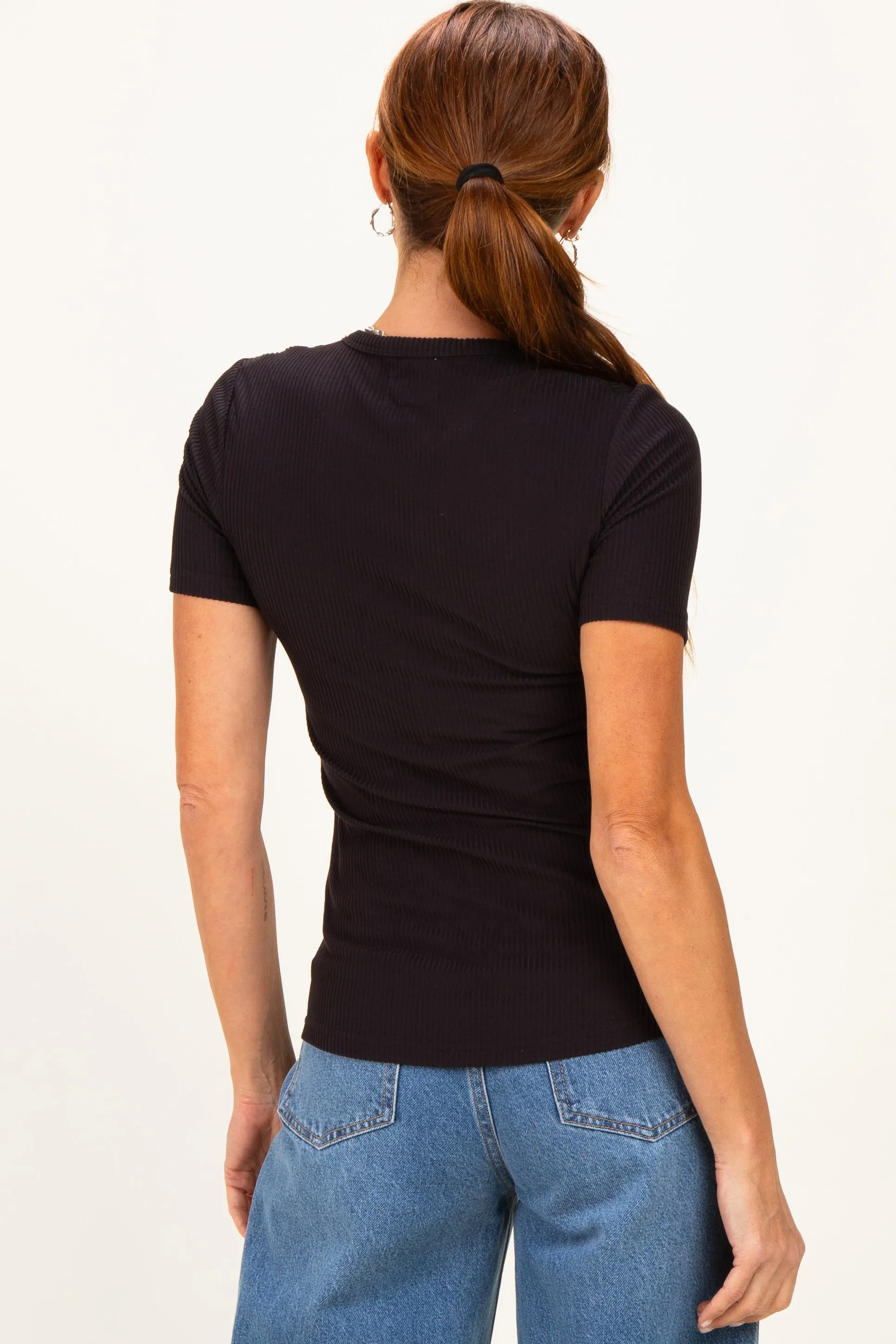 Black Brushed Ribbed Knit Crewneck Tee sold by Pinkblush product image thumbnail 4