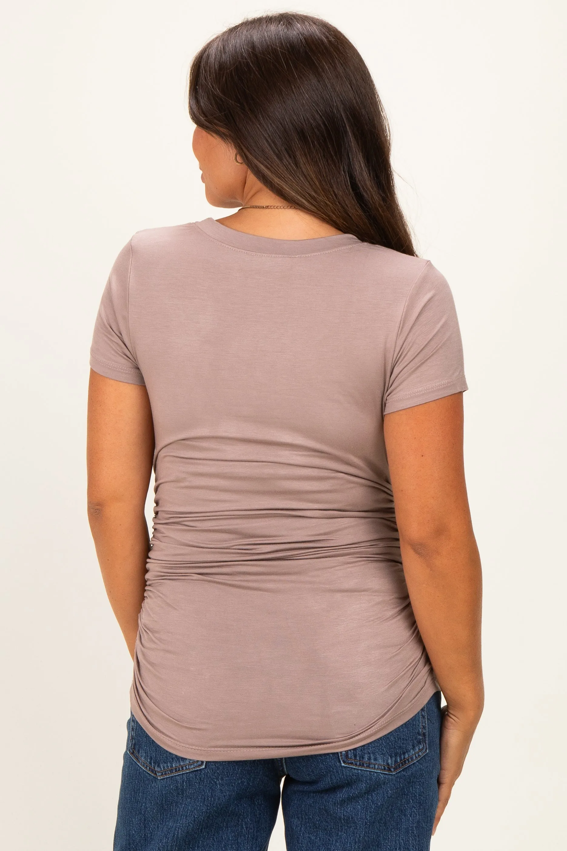 Mocha Basic Short Sleeve Maternity Fitted Top sold by Pinkblush product image thumbnail 4