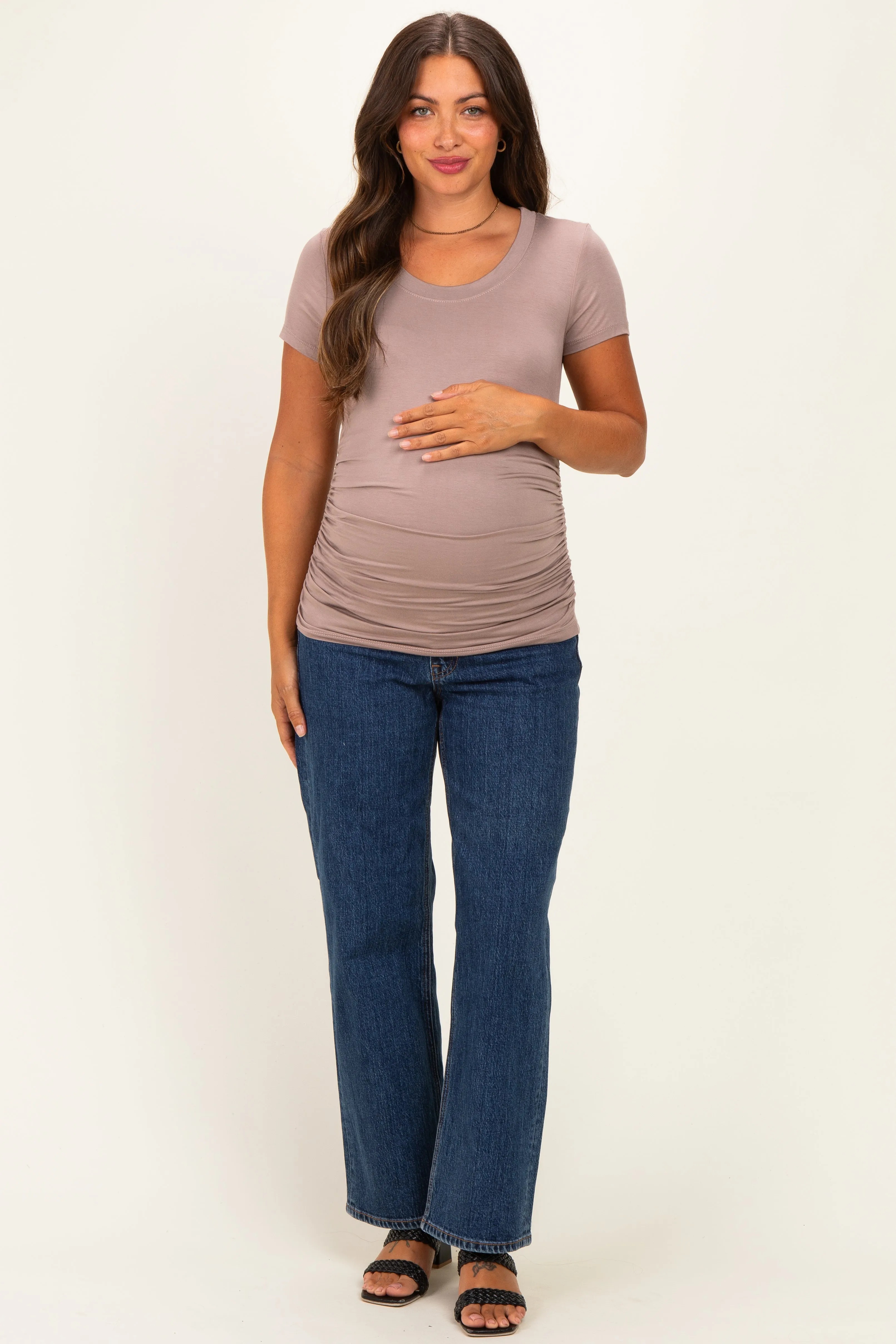 Mocha Basic Short Sleeve Maternity Fitted Top sold by Pinkblush product image thumbnail 2