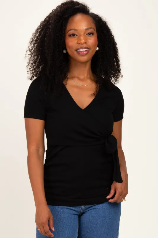 Black Wrap Front Tie Nursing Top made by Pinkblush