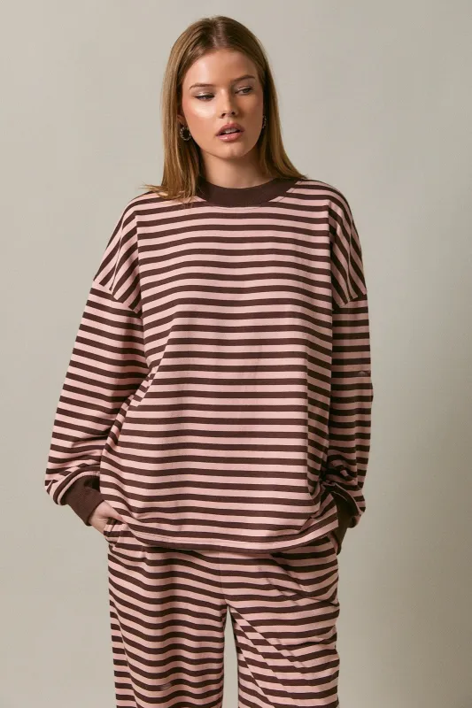 Brown Striped Oversized Pullover made by Le Lis