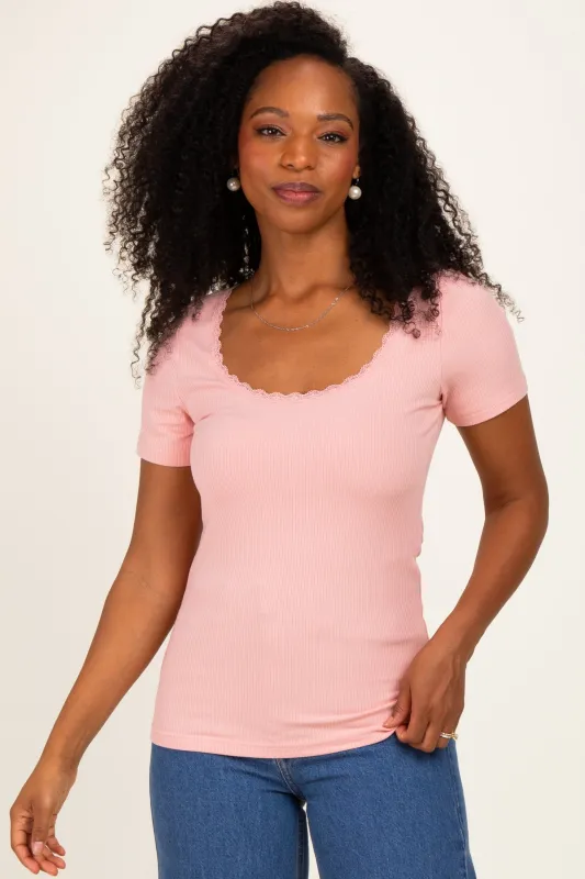 Blush Lace Trim Ribbed Top made by Pinkblush