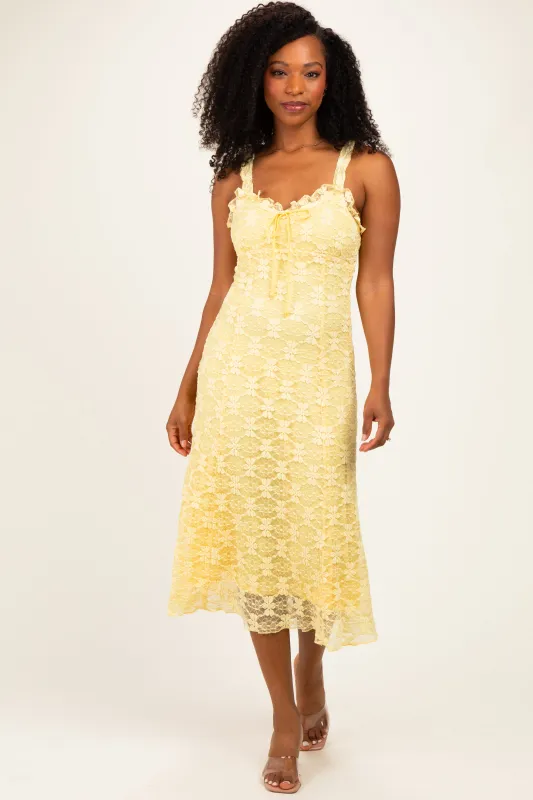 Yellow Floral Lace Ruffle Midi Dress made by By Together